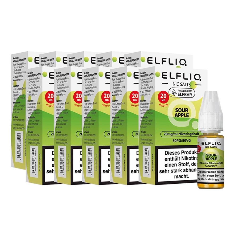 ELFBAR ELFLIQ - Sour Apple Nicotine Salt Liquid 10ml 2.0% 10er Pack 