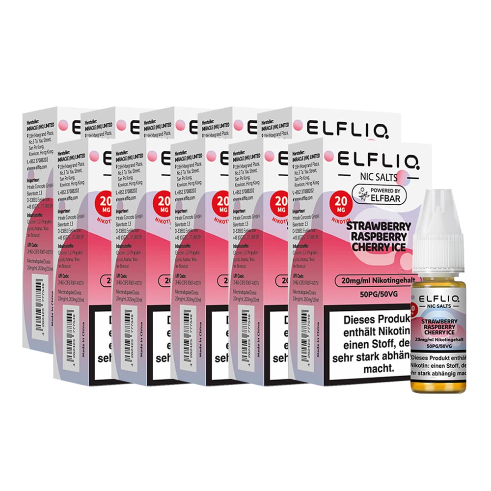ELFBAR ELFLIQ - Strawberry Raspberry Cherry Ice Nicotine Salt Liquid 10ml 2.0% 10er Pack 