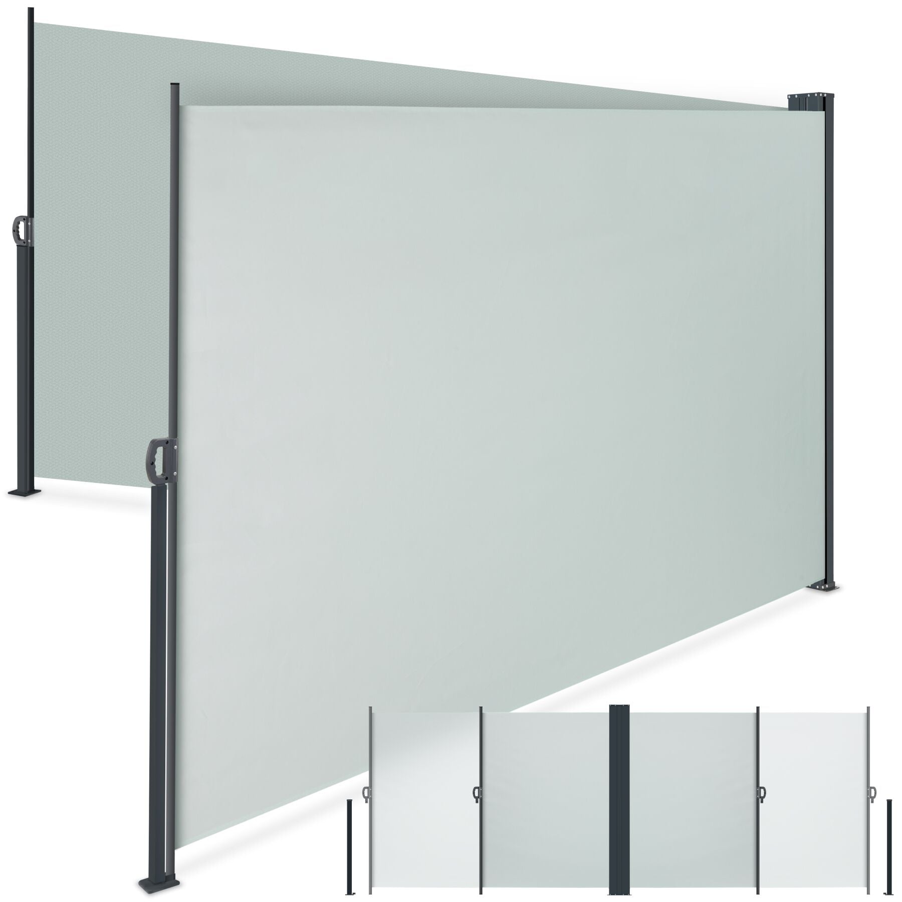 tectake&reg; Doppel-Seitenmarkise, 160 x 600 cm, Schutz vor Sonne und Wind, ausziehbar, mit Aufrollmechanismus 