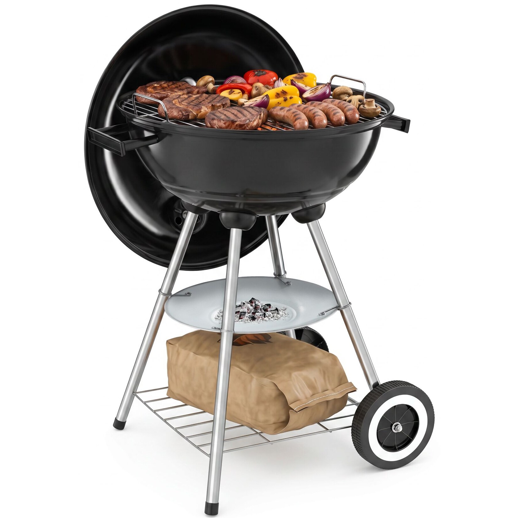 tectake® Kugelgrill, mit 2 Rädern, abnehmbare Ascheschale, Ø Rost 41,5 cm