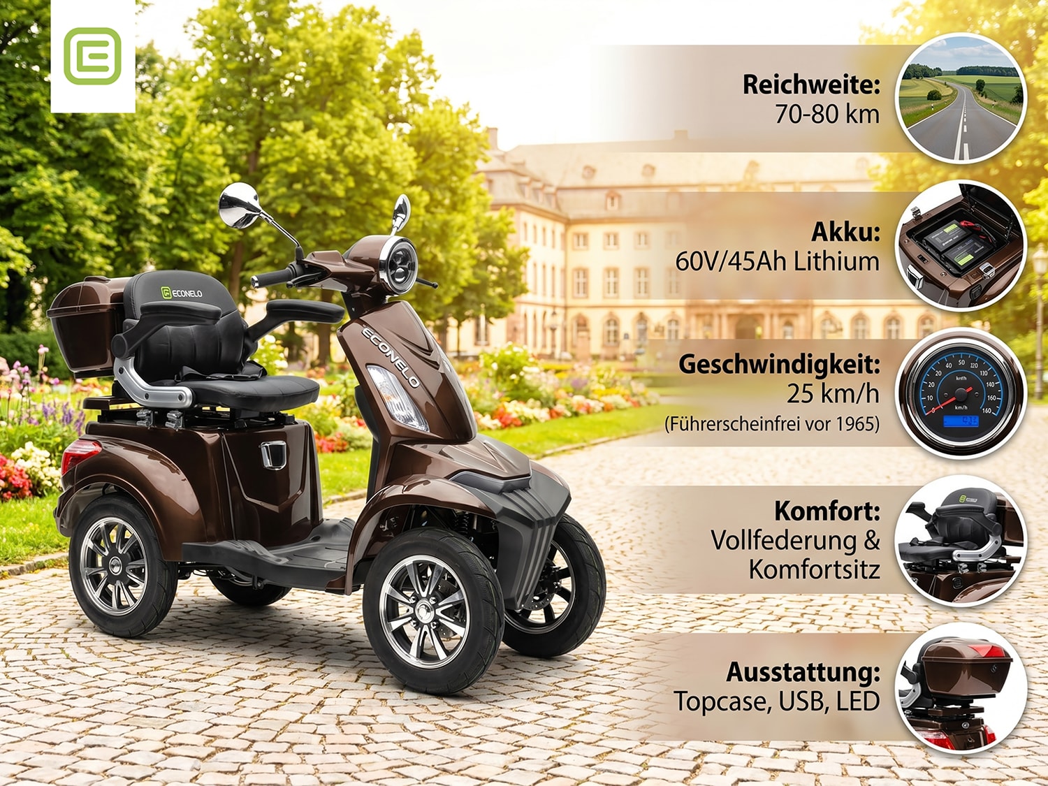 E-Seniorenmobil MAXXI 4.0 - Lithium Akku - 1000W - 25&nbsp;km/h - BRAUN 