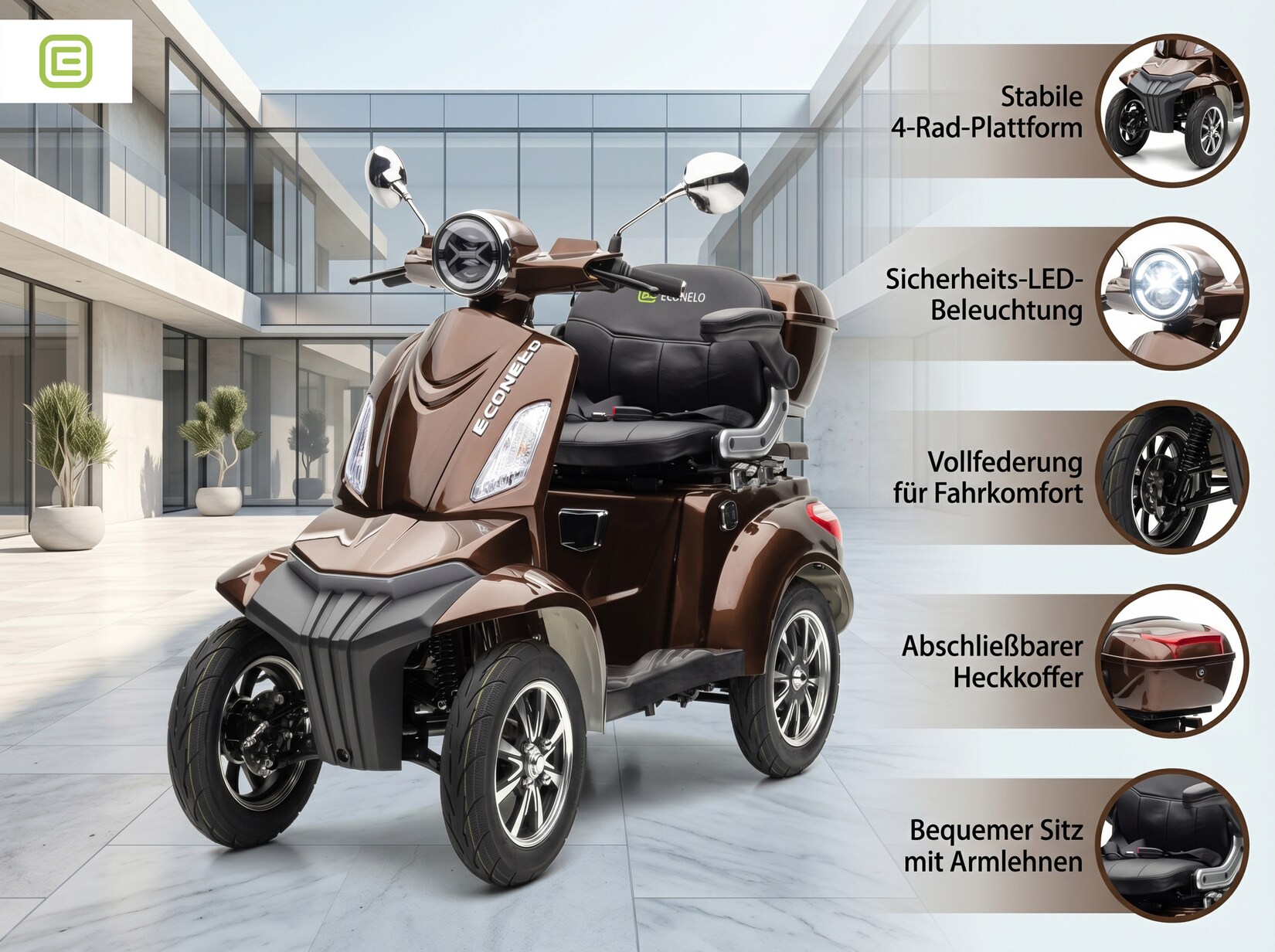 E-Seniorenmobil MAXXI 4.0 - Blei Akku - 1000W - 25 km/h - BRAUN