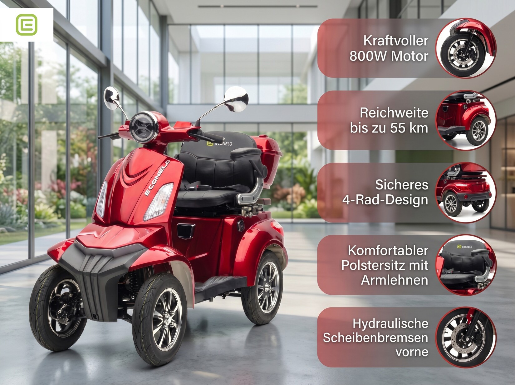 E-Seniorenmobil MAXXI 4.0 - Blei Akku - 1000W - 25 km/h - ROT