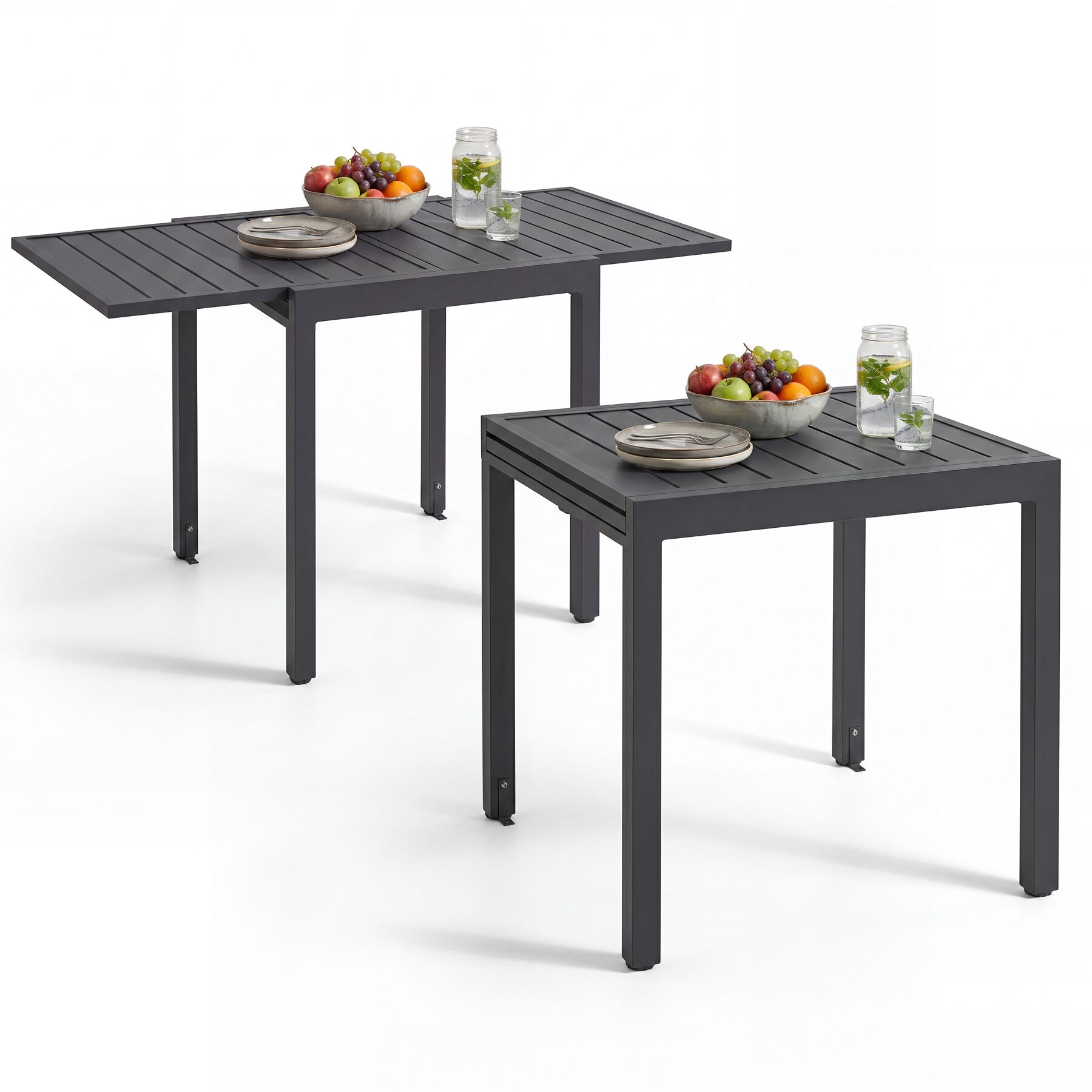 tectake&reg; Aluminium-Gartentisch, f&uuml;r 4&ndash;6 Personen, ausziehbar, Lamellenoberfl&auml;che, 70&ndash;140 x 70 x 75 cm 