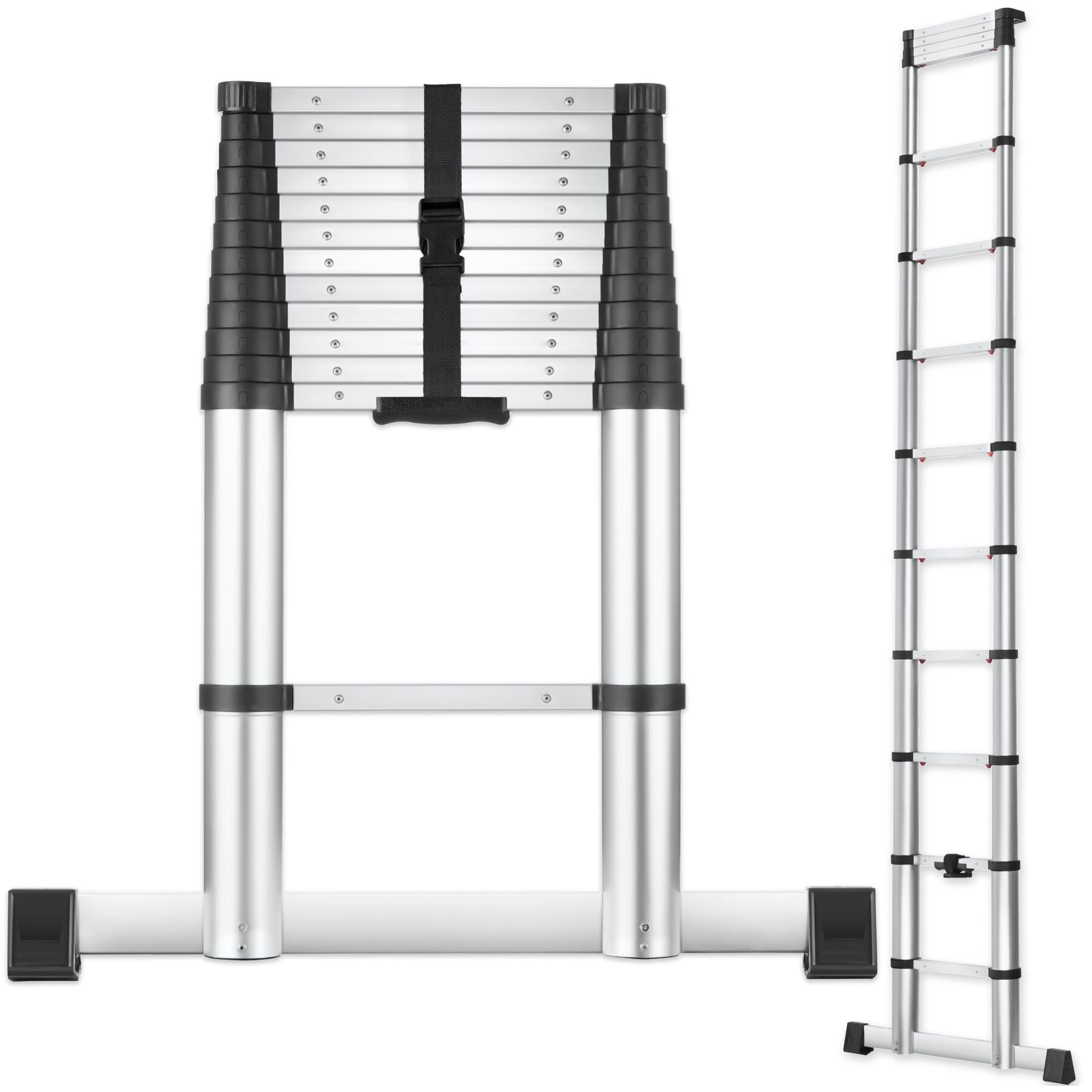 tectake&reg; Teleskopleiter, Aluminium, 3,85 m, gummierte Anlegekanten, zuverl&auml;ssige Arretierung und Soft Close 