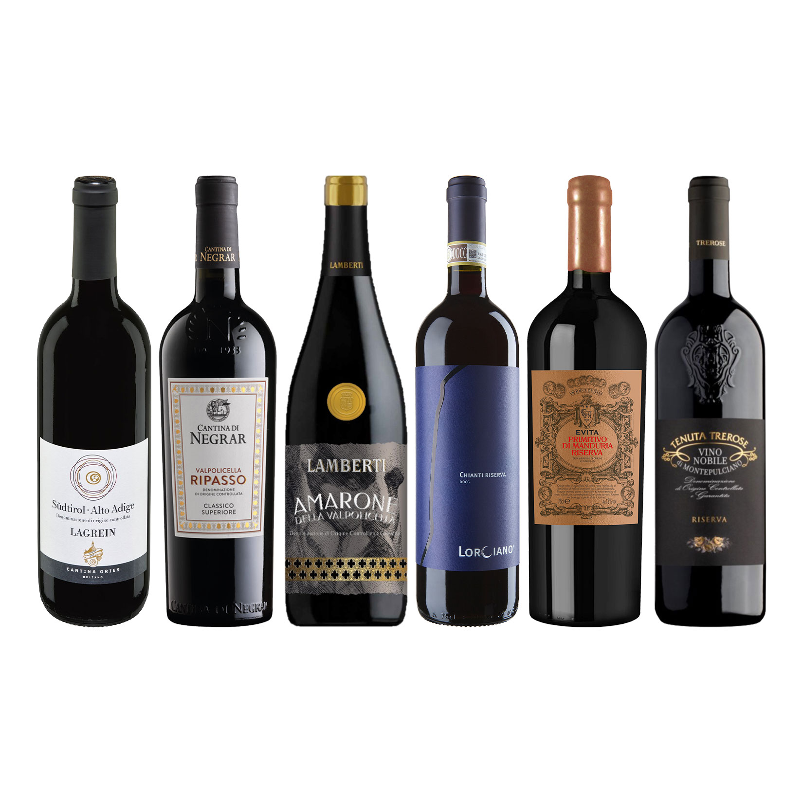 Weinpaket Italiens "Topweine" 13,0 - 15,0 % vol 6 x 0,75 Liter 