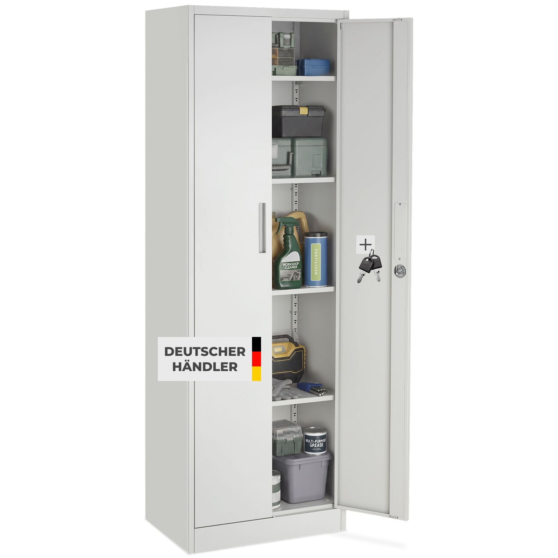 tectake&reg; Aktenschrank, 60 x 40 x 180,5 cm, 4 verstellbare Zwischenb&ouml;den, pulverbeschichteter Stahl, Kippschutz, h&ouml;henverstellbare F&uuml;&szlig;e 