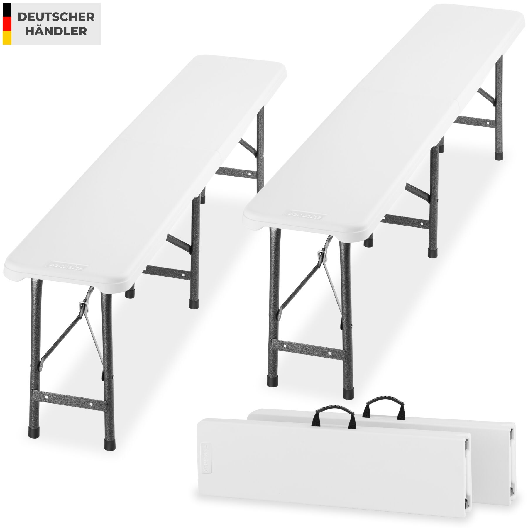tectake&reg; 2er Set Campingklappbank, wetterfest, je 500 kg belastbar, bis zu 8 Personen, gummierte Tragegriffe 