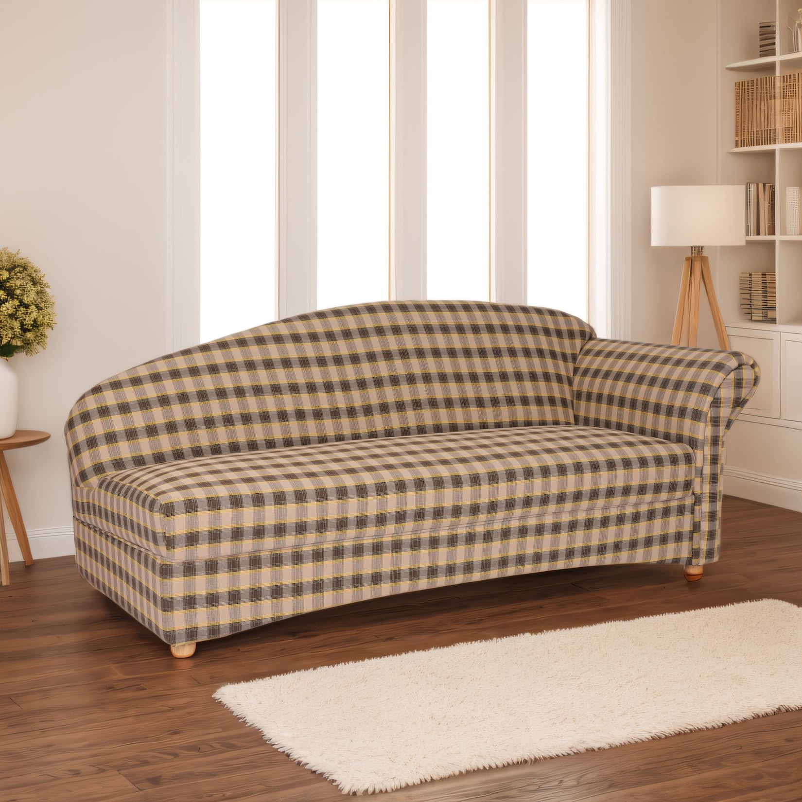 3-Sitzer Sofa Loretta mit rechter Armlehne, ca. 193 x 83 x 85 cm - Kariert & Braun