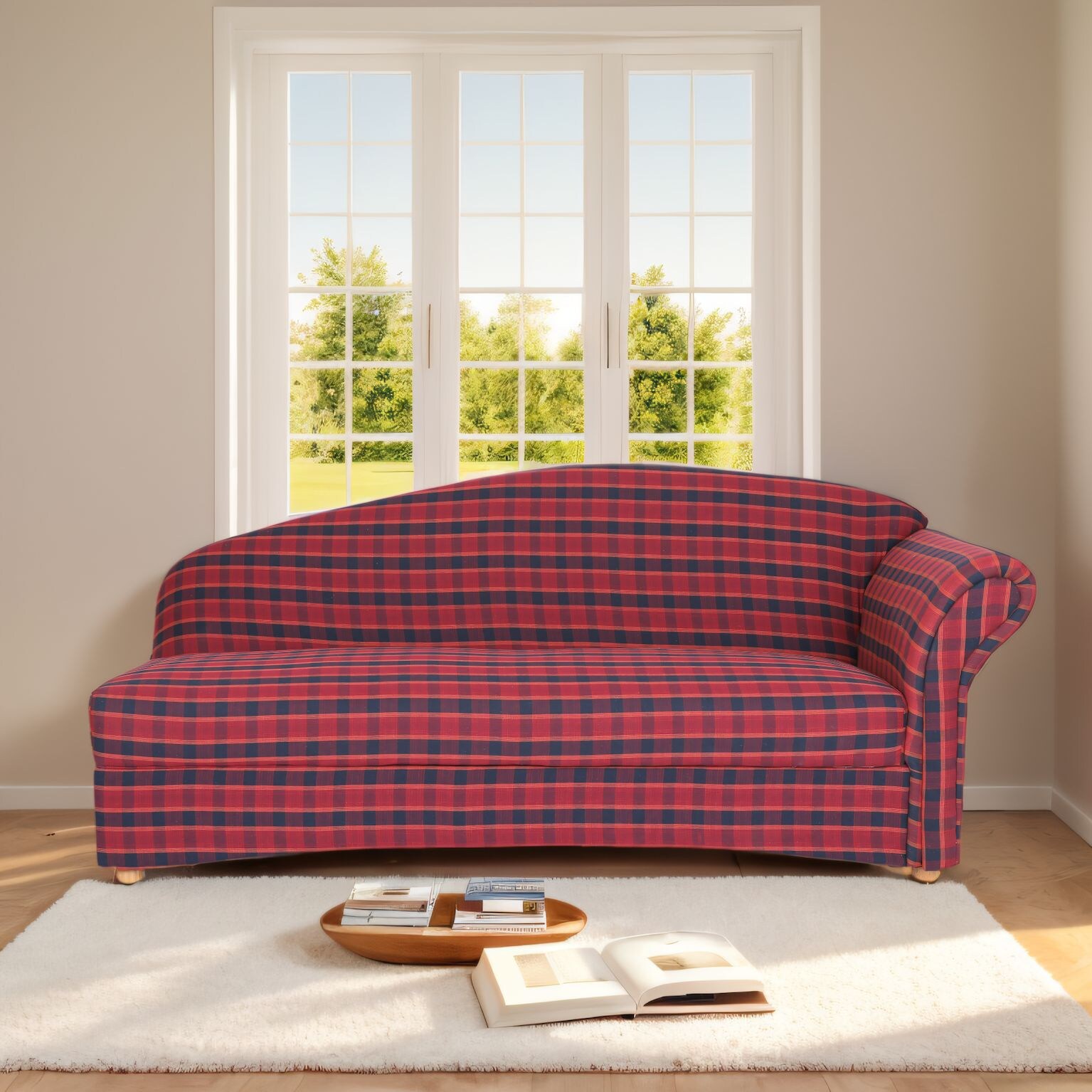 3-Sitzer Sofa Loretta mit rechter Armlehne, ca. 193 x 83 x 85 cm – Rot Kariert