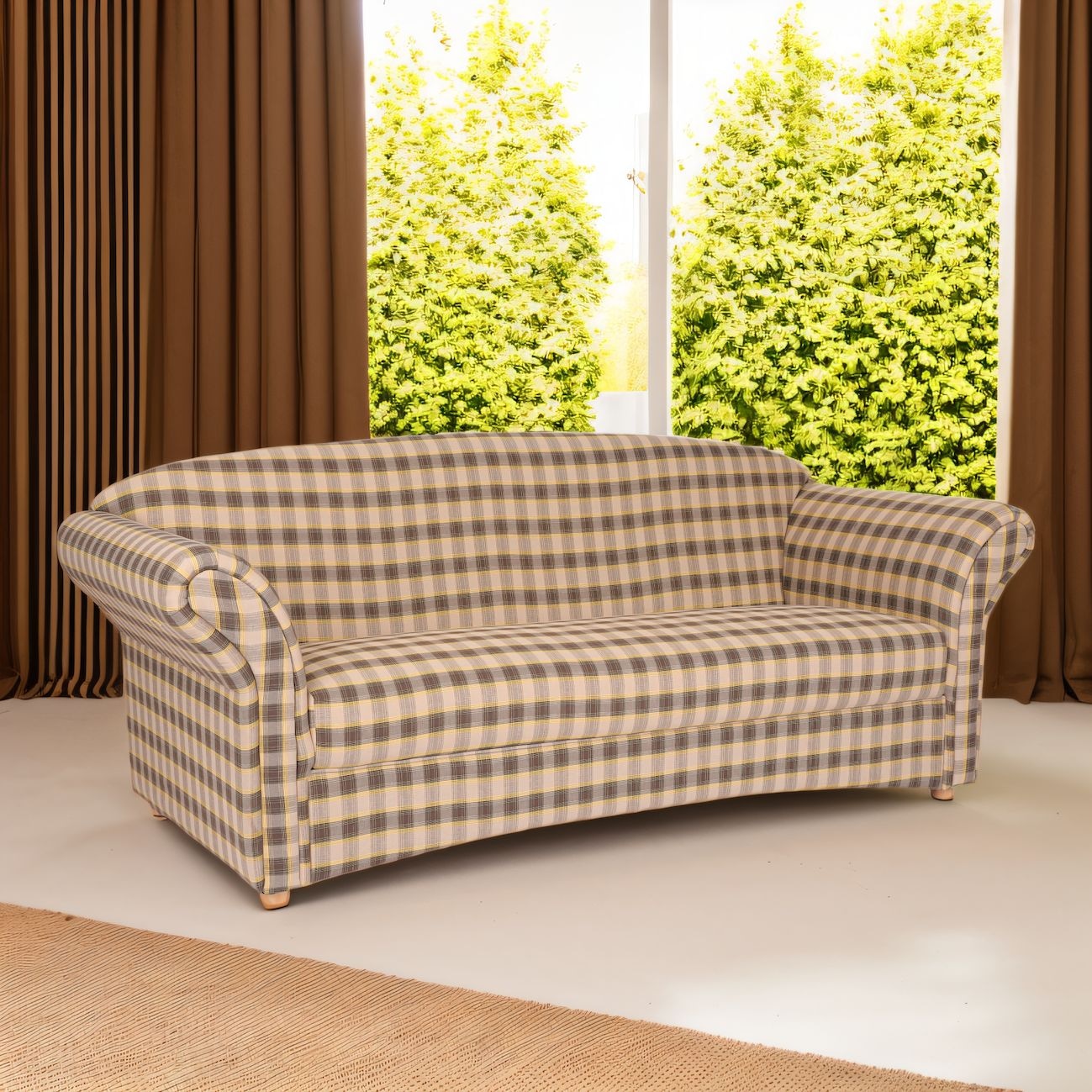 3-Sitzer Sofa Loretta, ca. 204 x 83 x 85 cm – kariert & Braun