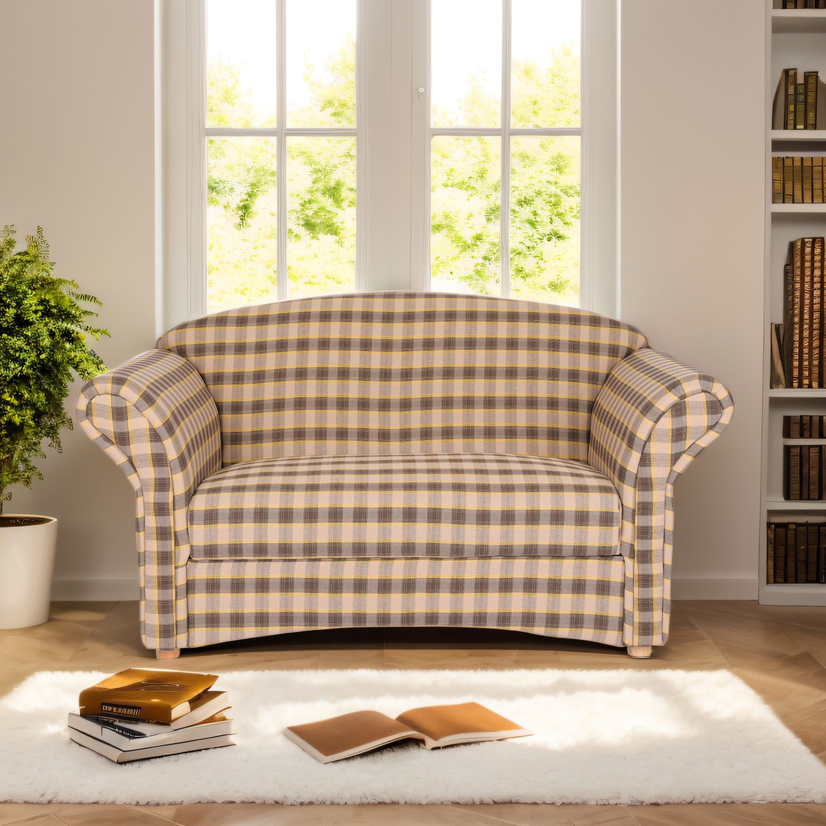 2-Sitzer Sofa Loretta, ca. 153 x 83 x 85 cm &ndash; kariert & Braun 