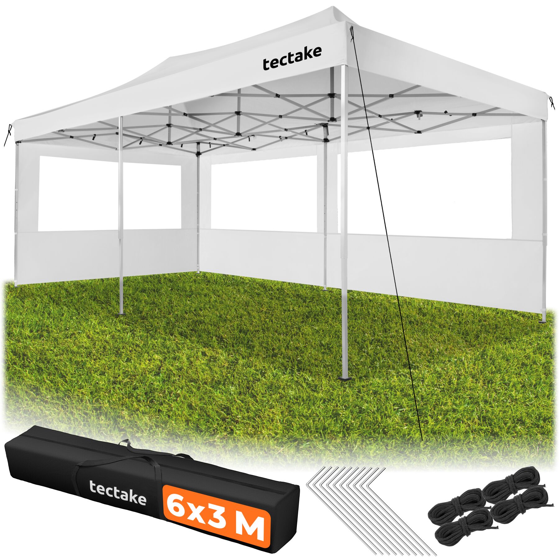 tectake&reg; Aluminium Faltpavillon, 6 x 3 m, wasserdicht, h&ouml;henverstellbar, inklusive Spannseilen, Heringen und Tragetasche 