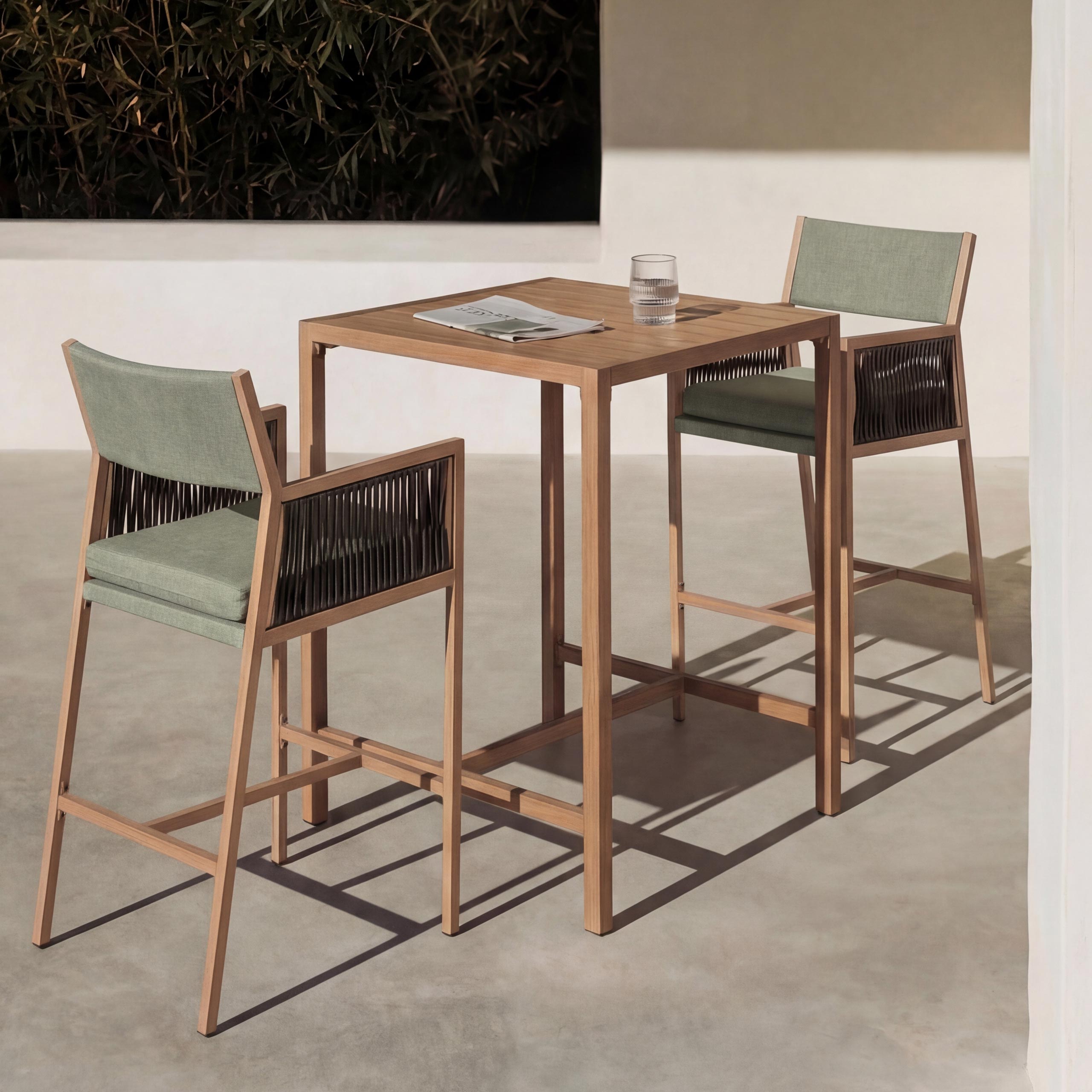 Set Bartisch + 2x Barhocker MCW-Q12, Barstuhl Stehtisch, Polyrattan Olefin (210 g/m&sup2;) ~ gr&uuml;n 