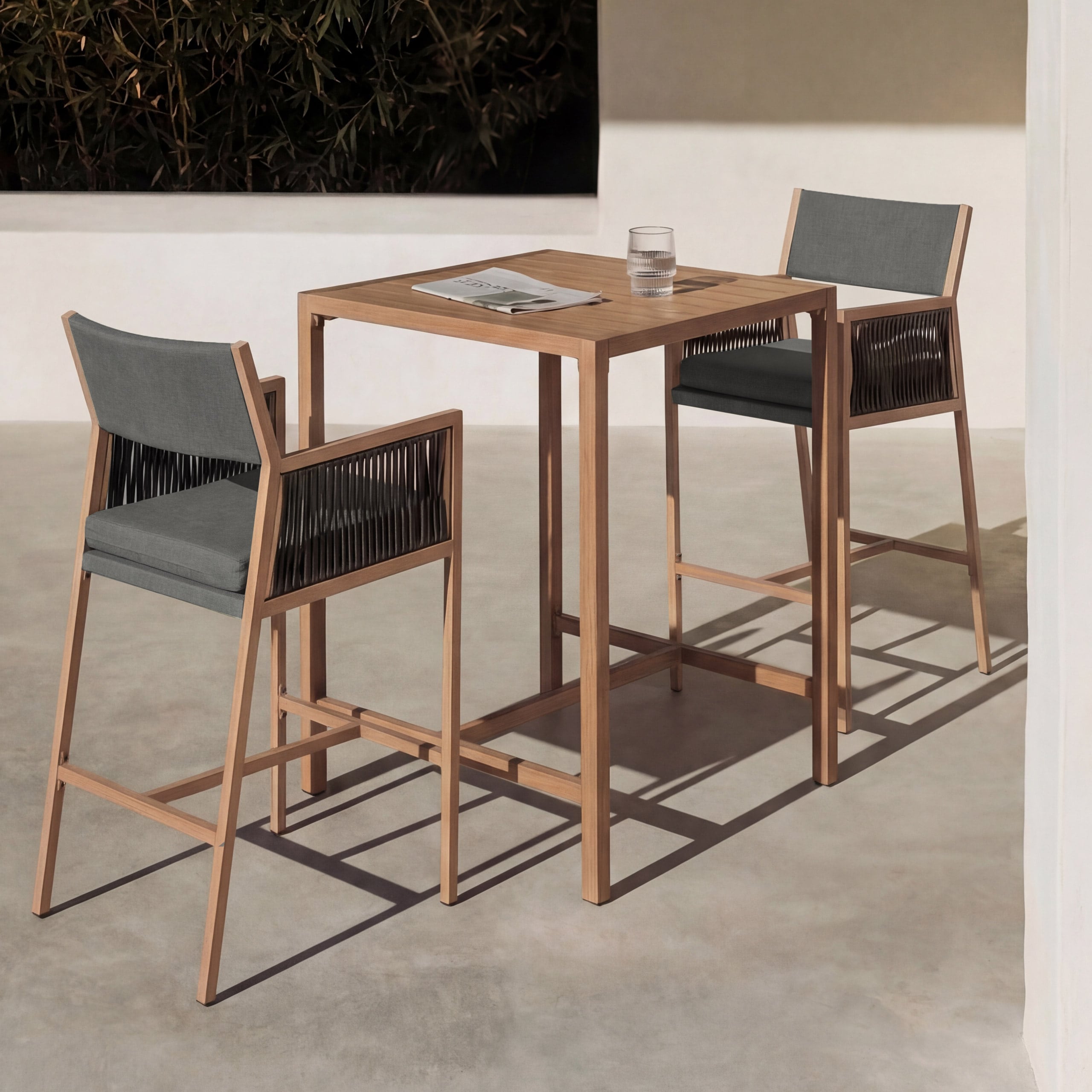Set Bartisch + 2x Barhocker MCW-Q12, Barstuhl Stehtisch, Polyrattan Olefin (210 g/m&sup2;) ~ dunkelgrau 