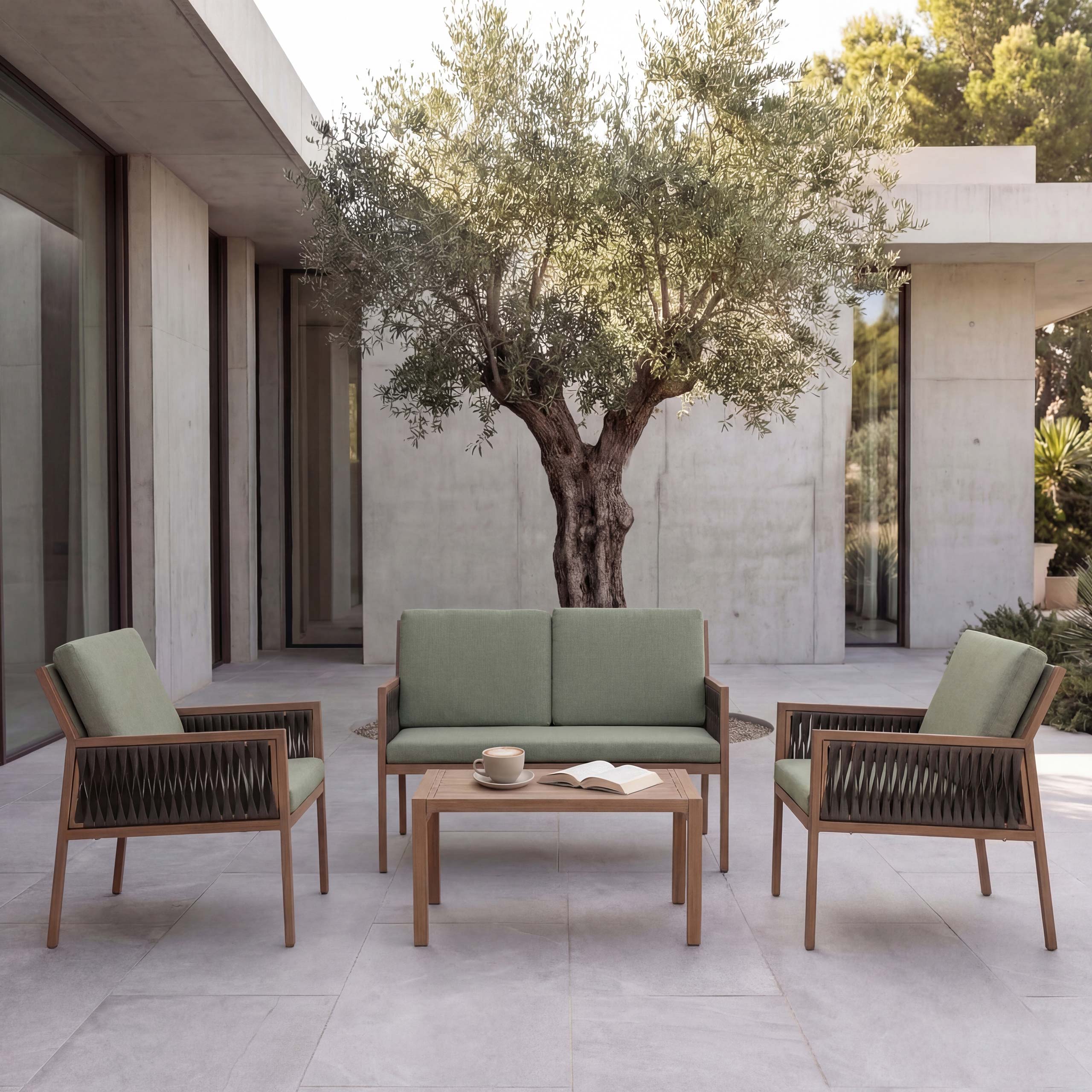 Garten-Garnitur MCW-Q12, Gartenlounge Lounge-Set Sitzgruppe Sofa, Polyrattan Olefin (210 g/m&sup2;) ~ gr&uuml;n 