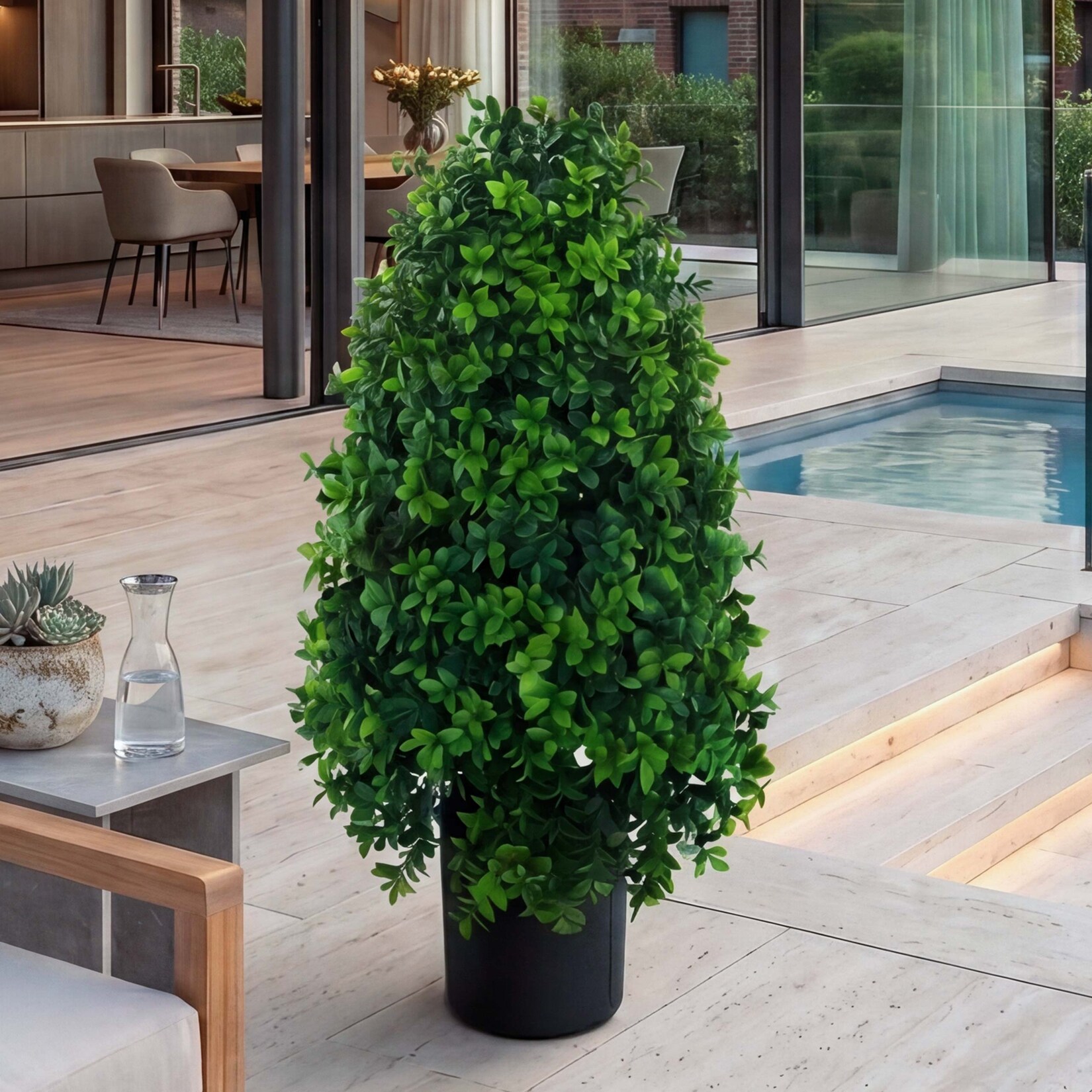 Künstlicher Buchsbaum MCW-Q89, Buchs Buxus im Topf Dekobaum Kunstpflanze Kegel naturgetreu immergrün Outdoor 60x30x30cm