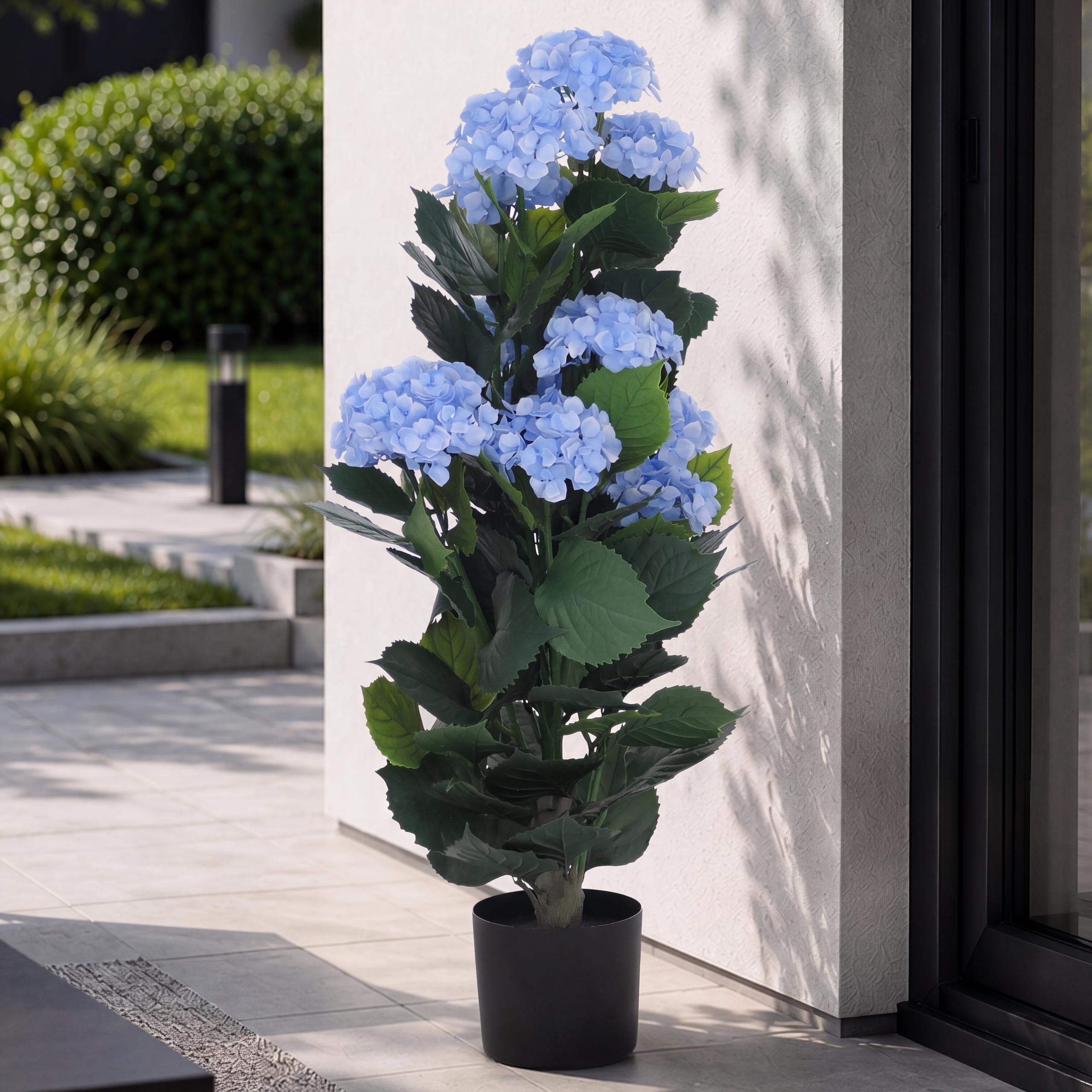 K&uuml;nstliche Hortensie MCW-Q86, Dekopflanze Kunsthortensie Kunstpflanze, Outdoor Polyethylen 90x50x50cm ~ blau 