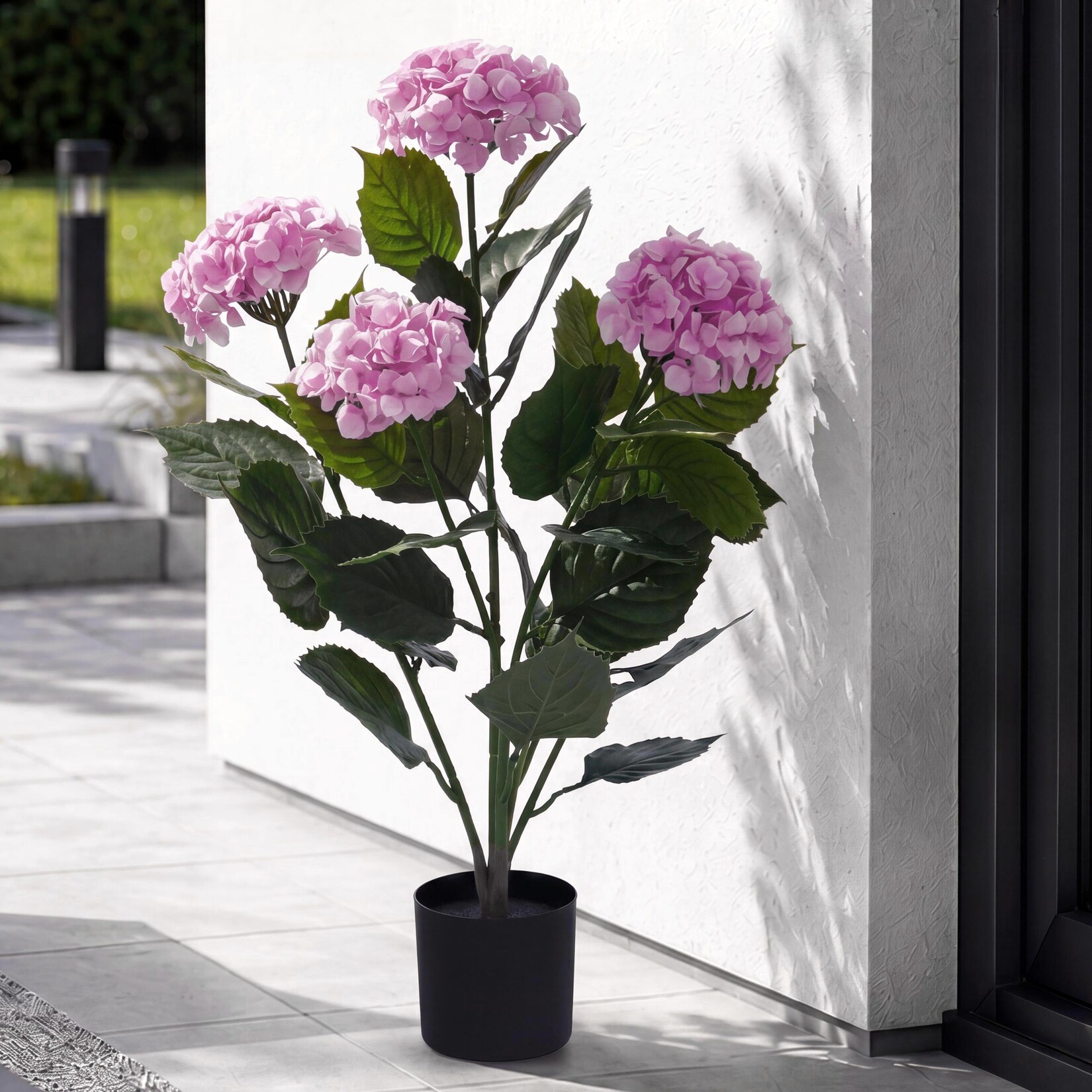 Künstliche Hortensie MCW-Q86, Dekopflanze Kunsthortensie Kunstpflanze, Outdoor Polyethylen 64x40x40cm ~ rosa
