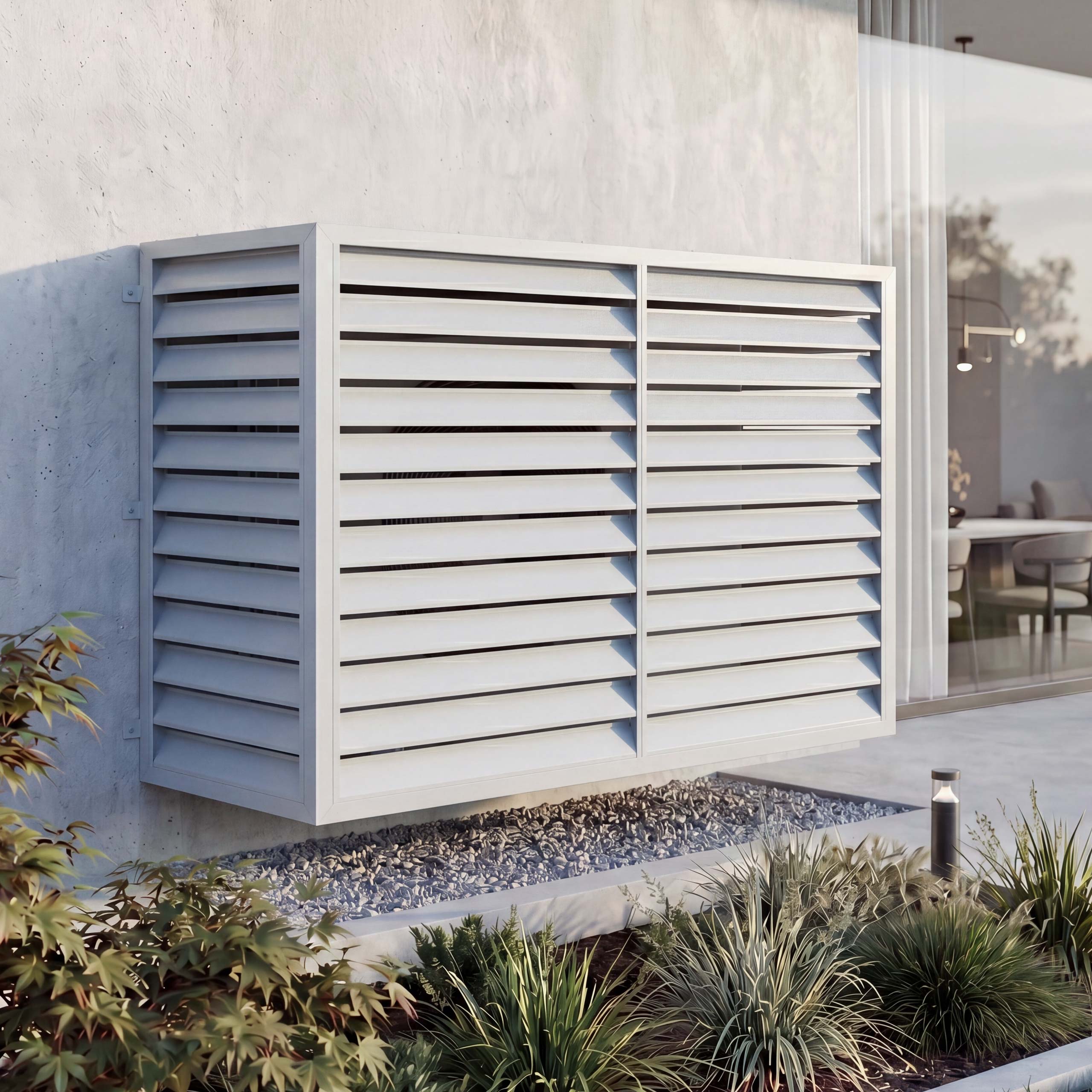Verkleidung f&uuml;r Klimaanlage/W&auml;rmetauscher MCW-O43, Abdeckung Schutzgitter, Metall 132x175x75cm ~ grau-wei&szlig; 