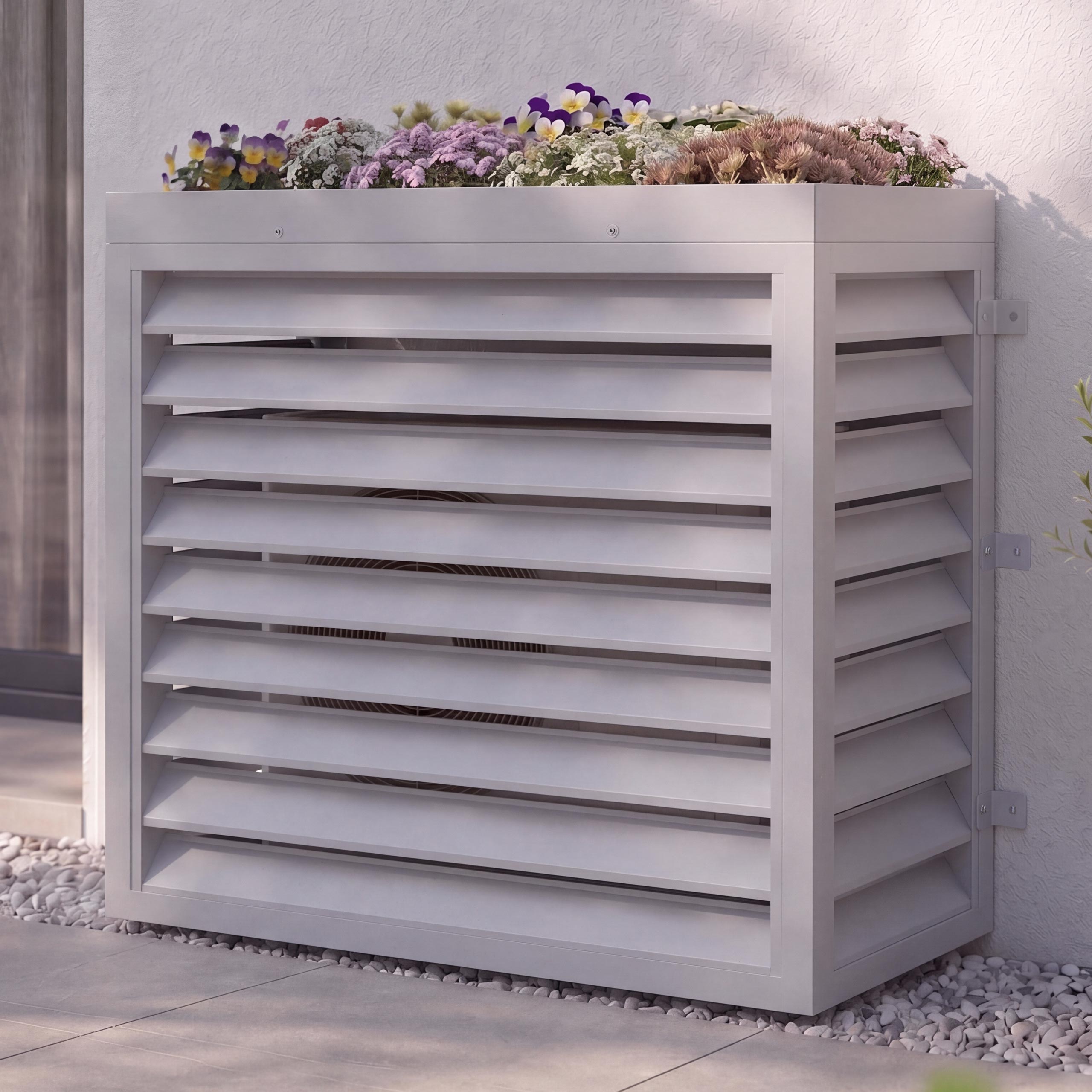 Verkleidung f&uuml;r Klimaanlage/W&auml;rmetauscher MCW-O43 mit Pflanzkasten, Abdeckung, Metall 118x124x65cm ~ grau-wei&szlig; 