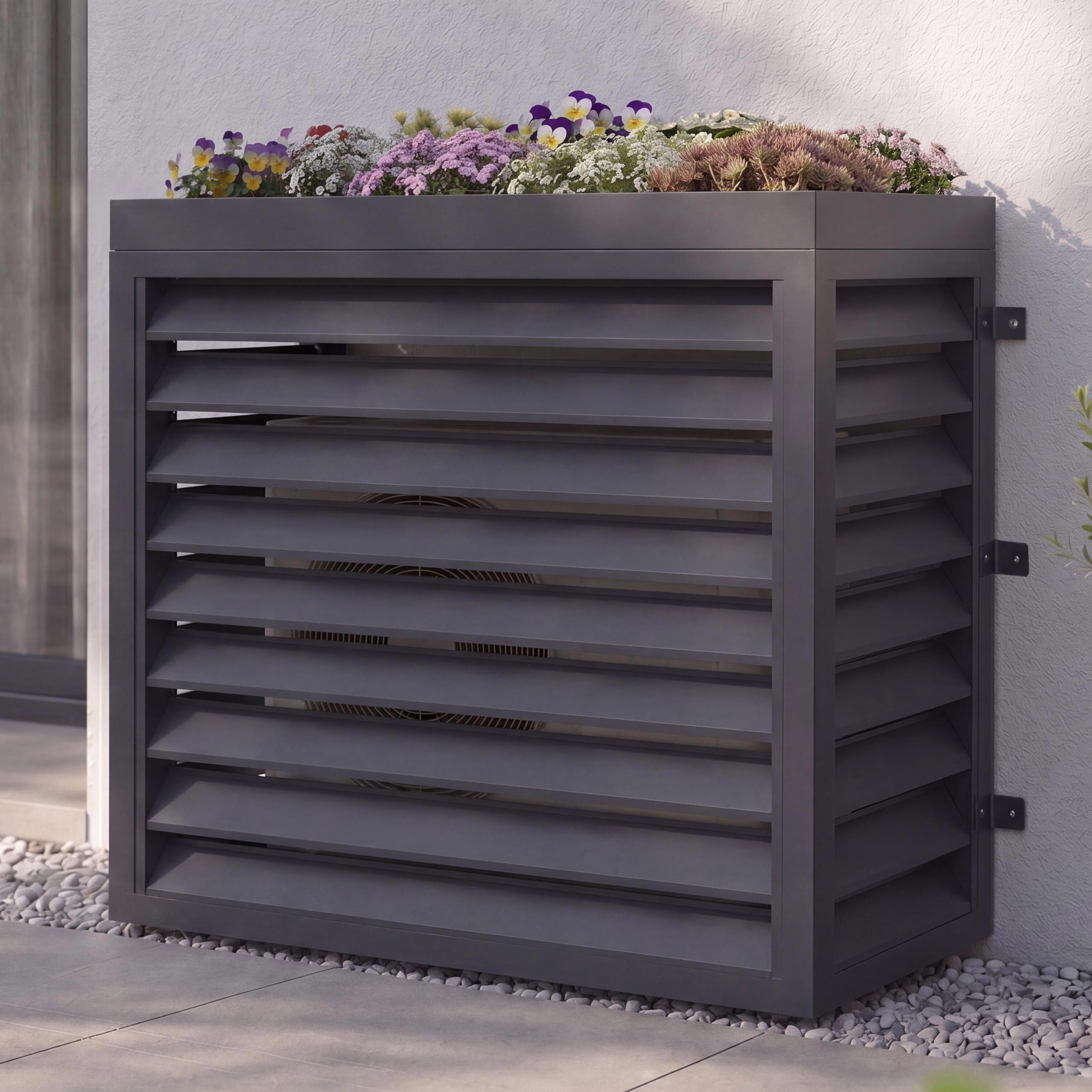 Verkleidung f&uuml;r Klimaanlage/W&auml;rmetauscher MCW-O43 mit Pflanzkasten, Abdeckung, Metall 118x124x65cm ~ anthrazit 