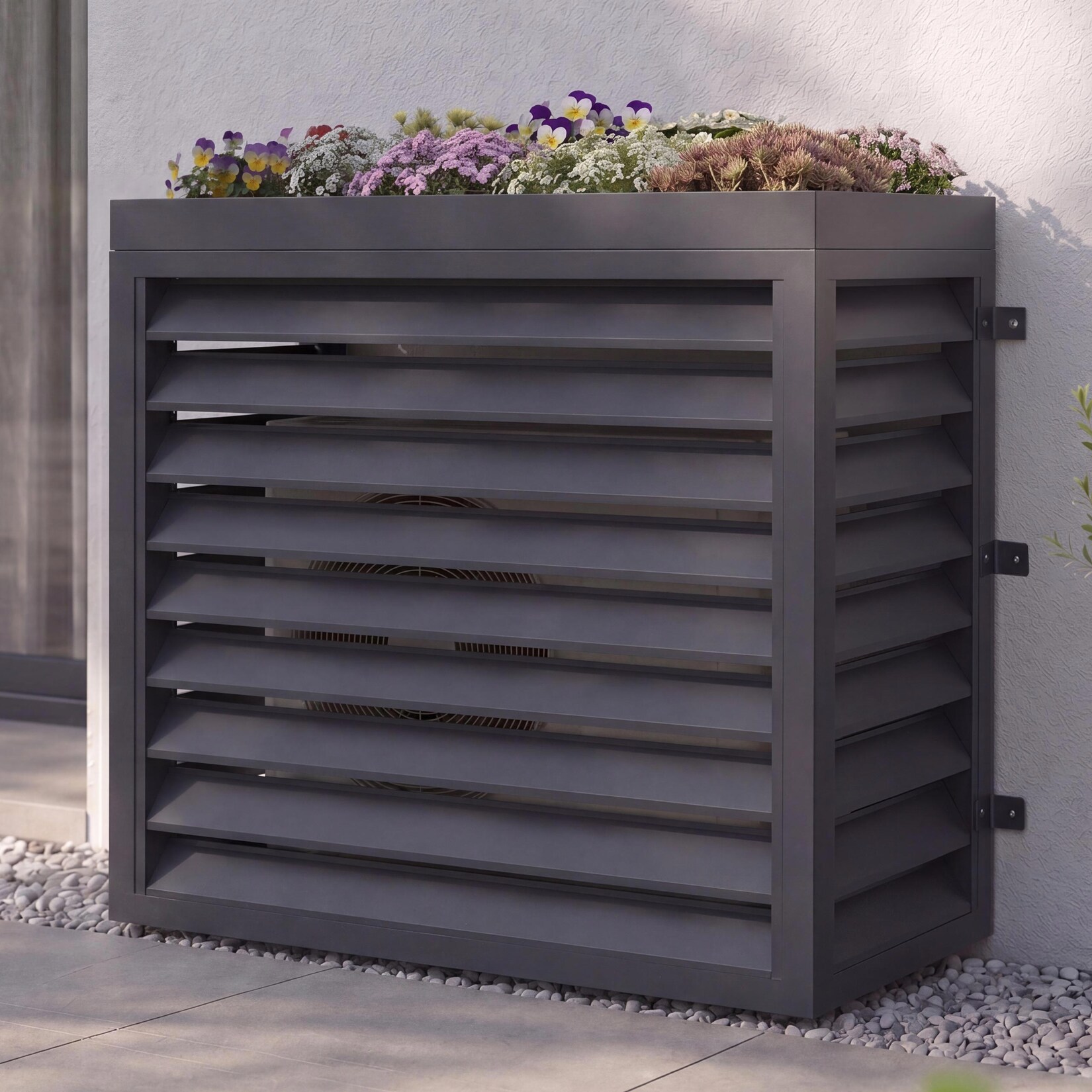 Verkleidung für Klimaanlage/Wärmetauscher MCW-O43 mit Pflanzkasten, Abdeckung, Metall 118x124x65cm ~ anthrazit