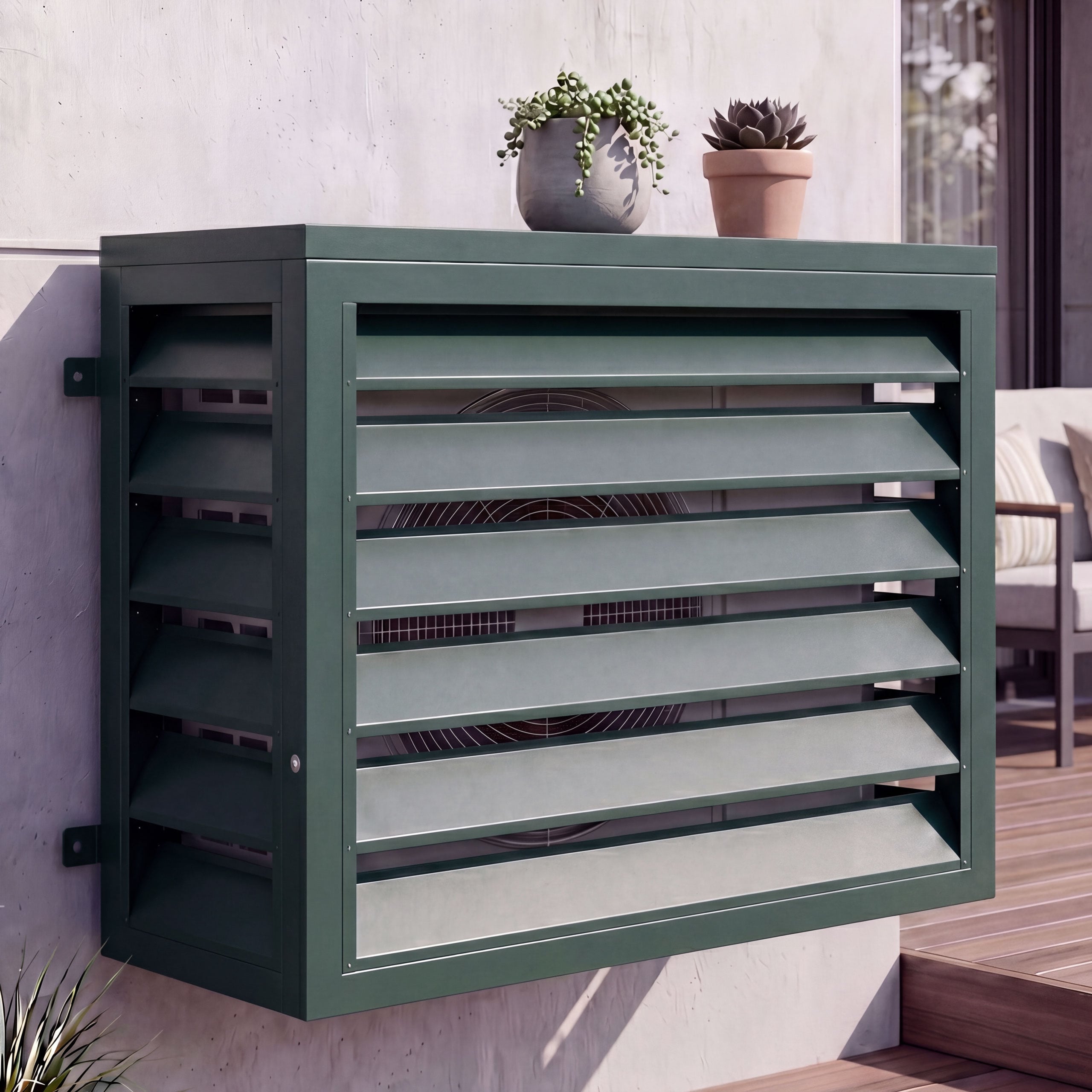 Verkleidung f&uuml;r Klimaanlage/W&auml;rmetauscher MCW-O43, Abdeckung Schutzgitter, Metall 73x97x38cm ~ gr&uuml;n 