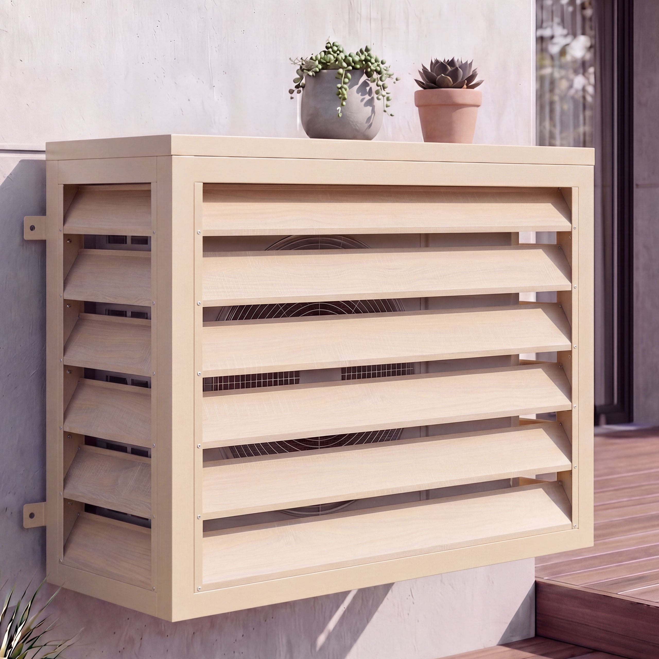 Verkleidung f&uuml;r Klimaanlage/W&auml;rmetauscher MCW-O43, Abdeckung Schutzgitter, Metall 73x97x38cm ~ Eiche-Optik 