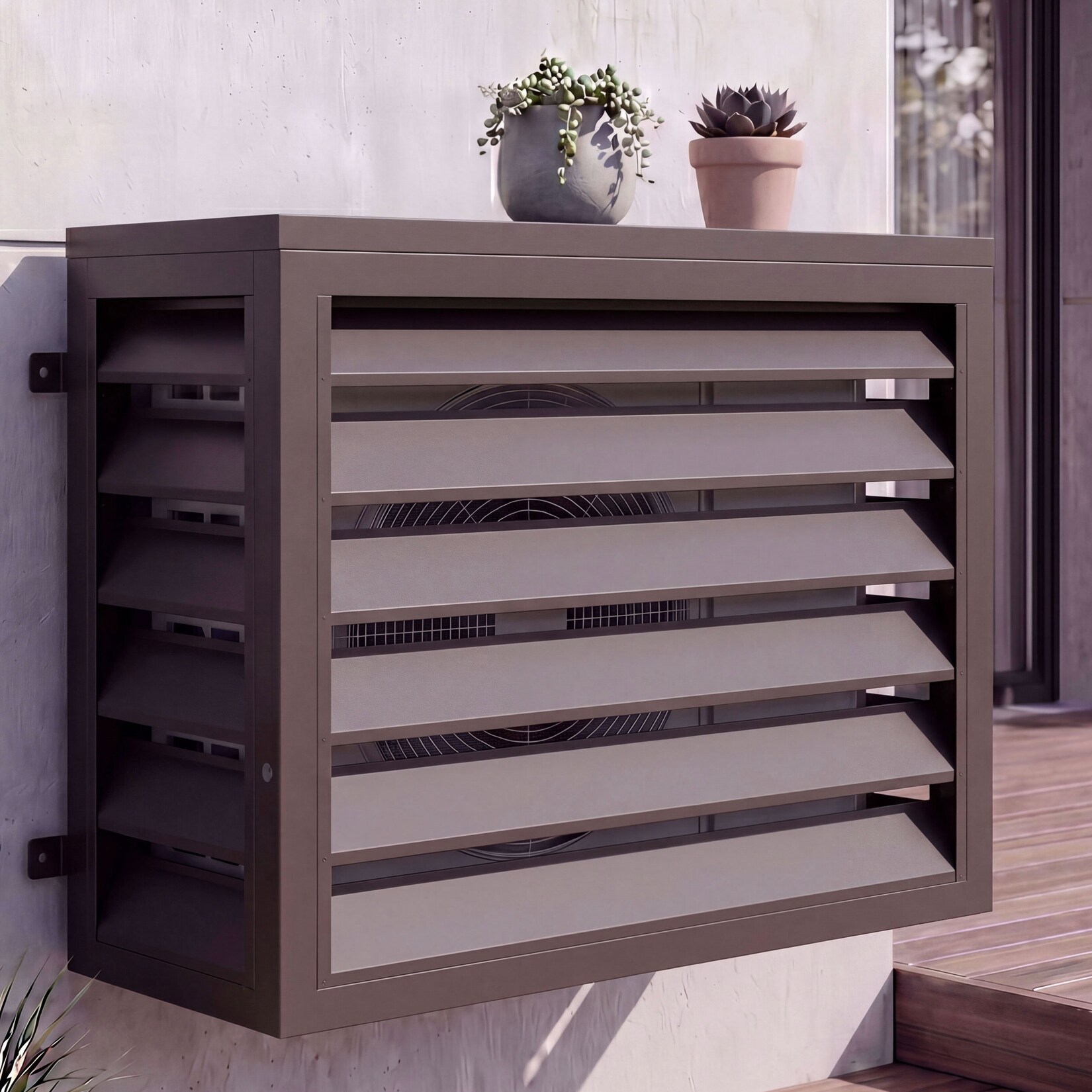 Verkleidung für Klimaanlage/Wärmetauscher MCW-O43, Abdeckung Schutzgitter, Metall 73x97x38cm ~ dunkelbraun