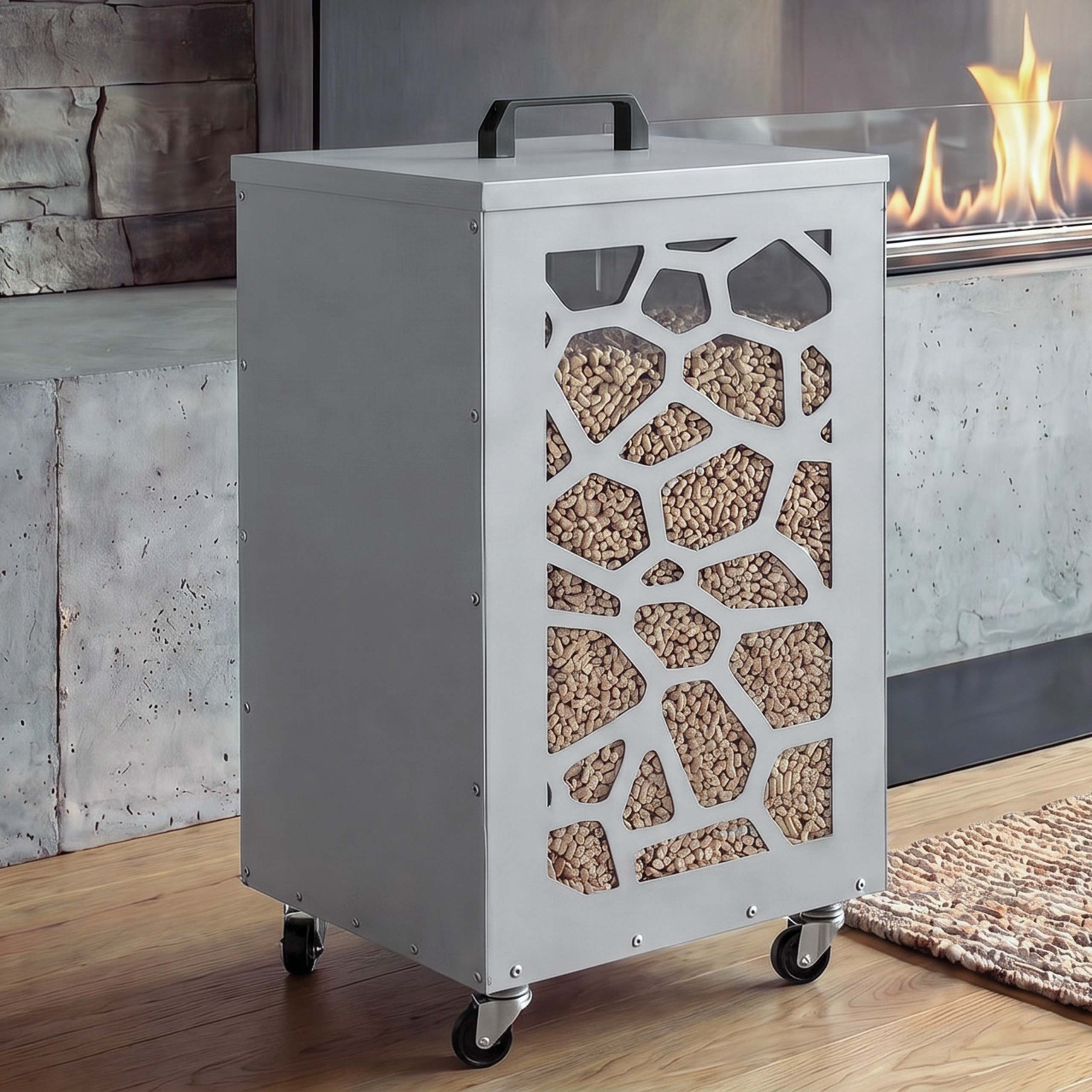 Pelletbeh&auml;lter MCW-Q30 Waben, Pelletbox Aufbewahrungsbox f&uuml;r z.B. Tierfutter, Rollen F&uuml;&szlig;e 64x36x36cm ~ wei&szlig;-hellgrau 