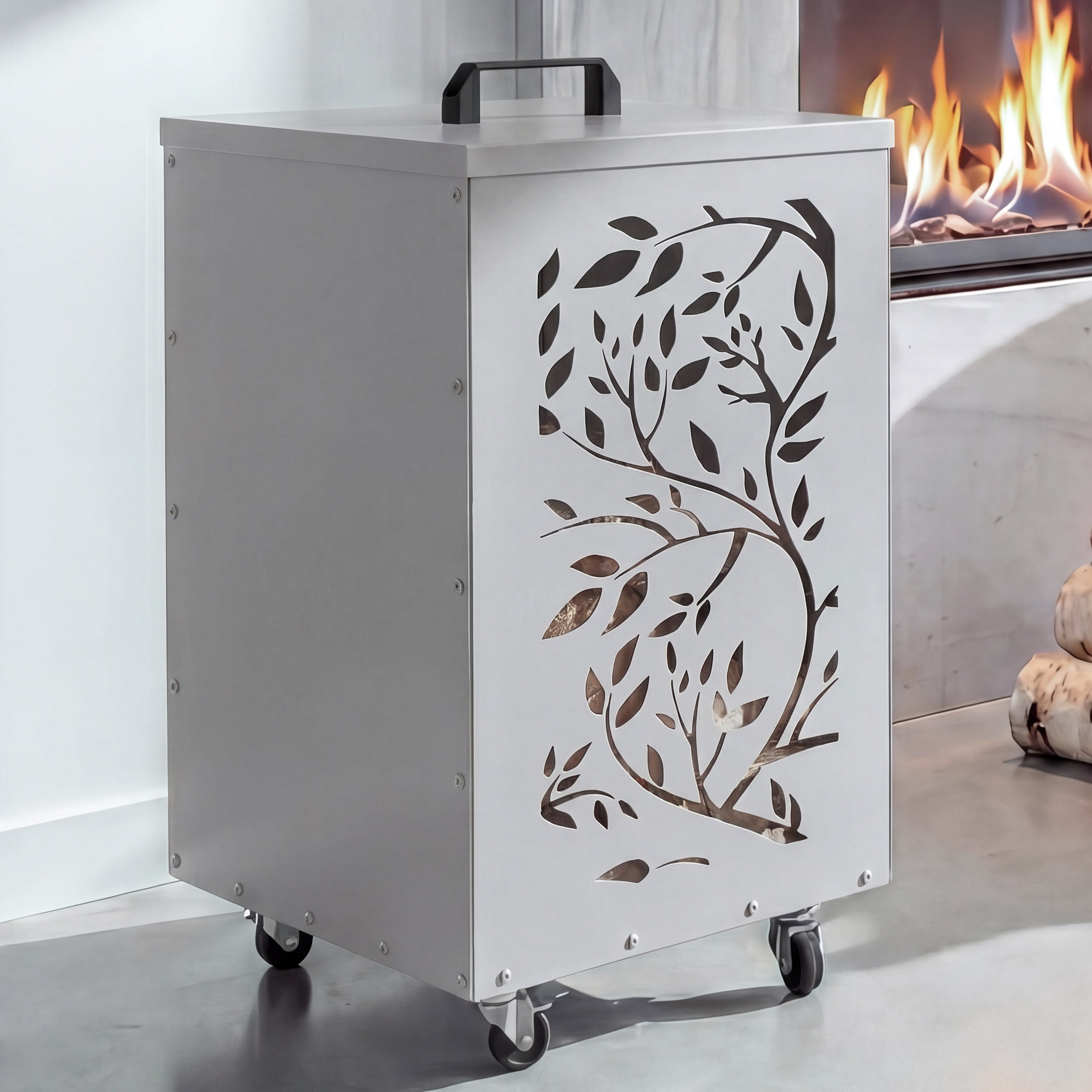 Pelletbeh&auml;lter MCW-Q30 Ranken,&nbsp;Pelletbox Aufbewahrungsbox f&uuml;r z.B. Tierfutter, Rollen F&uuml;&szlig;e 64x36x36cm ~ wei&szlig;-hellgrau 