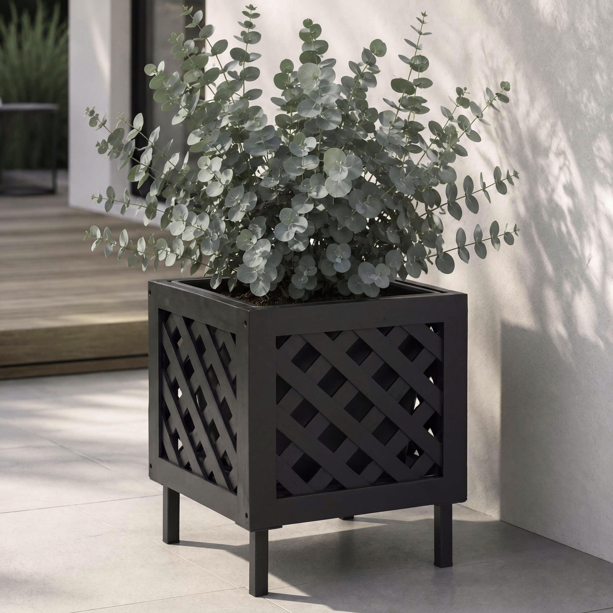 Pflanzkasten MCW-P86, Blumen-/Pflanzk&uuml;bel Blumenkasten, In-/Outdoor Akazie Holz MVG-zertifiziert 42x34x34cm ~ schwarz 