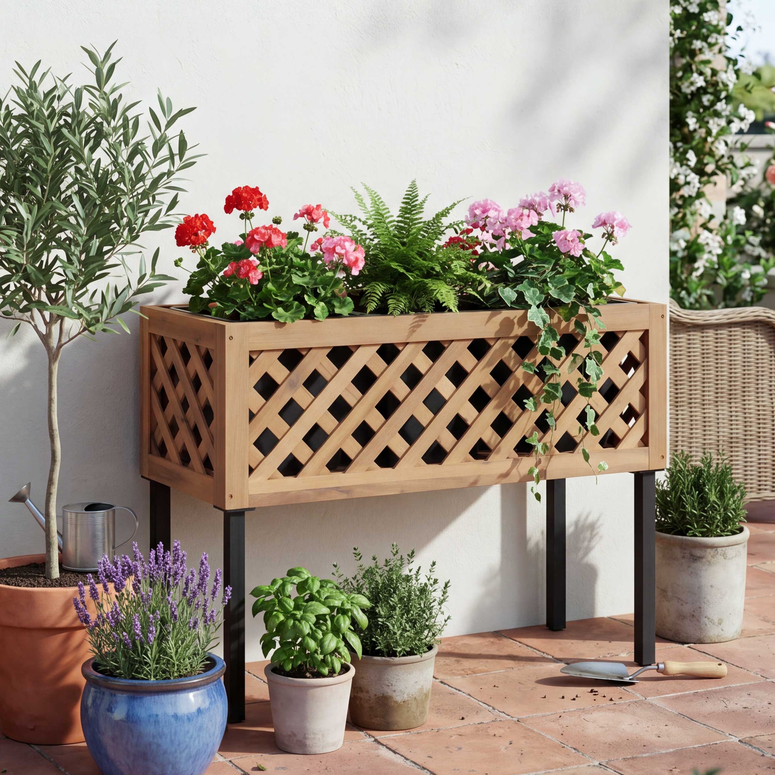 Hochbeet MCW-P86, Blumen-/Pflanzkasten Pflanzgef&auml;&szlig;, In-/Outdoor Akazie Holz MVG-zertifiziert 59x82x32cm ~ hellbraun 