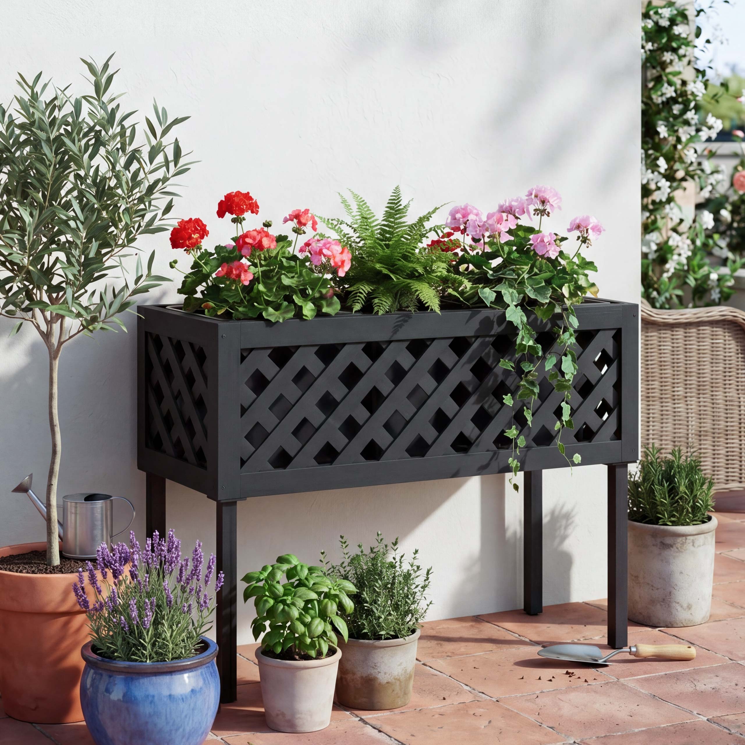 Hochbeet MCW-P86, Blumen-/Pflanzkasten Pflanzgef&auml;&szlig;, In-/Outdoor Akazie Holz MVG-zertifiziert 59x82x32cm ~ schwarz 