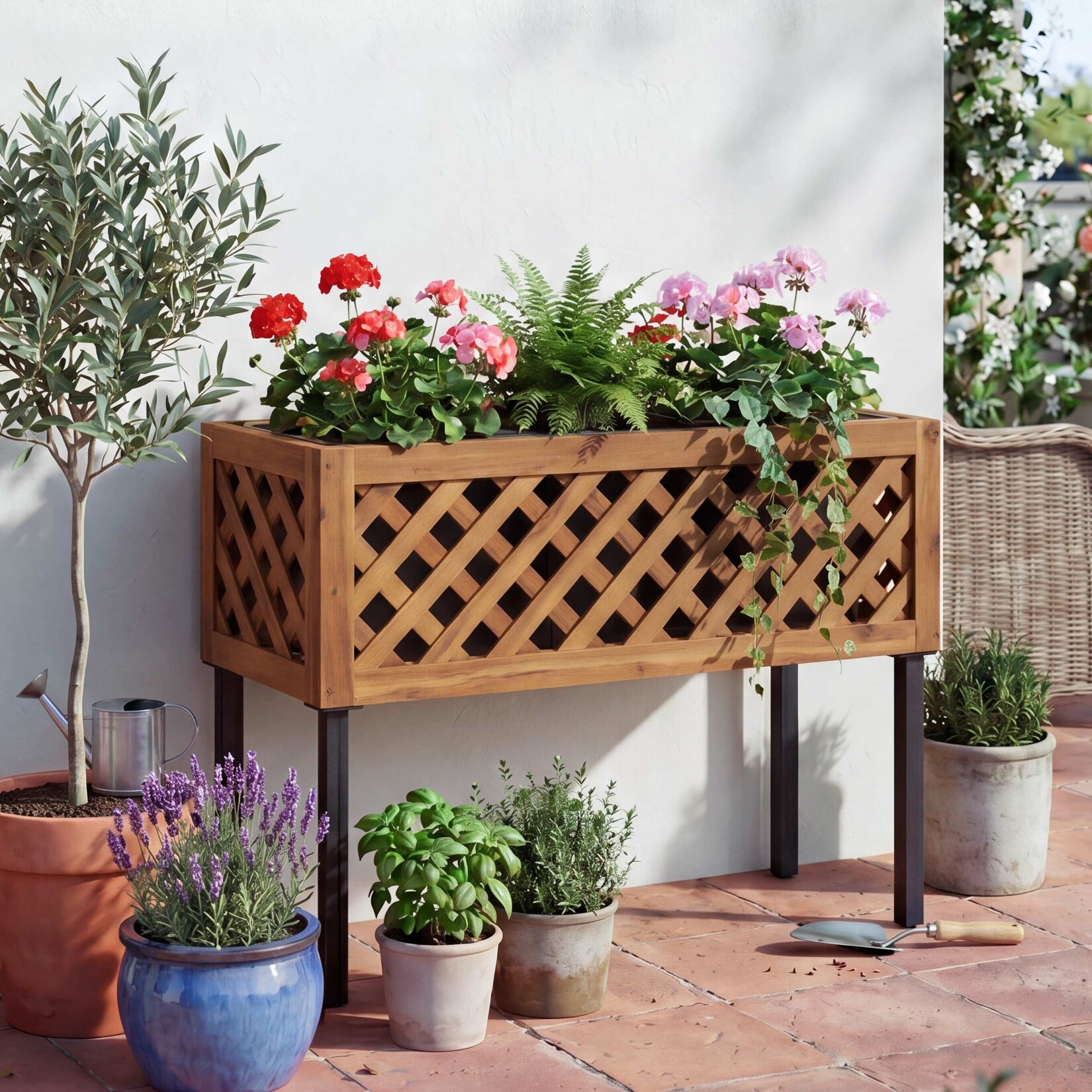 Hochbeet MCW-P86, Blumen-/Pflanzkasten Pflanzgefäß, In-/Outdoor Akazie Holz MVG-zertifiziert 59x82x32cm ~ braun