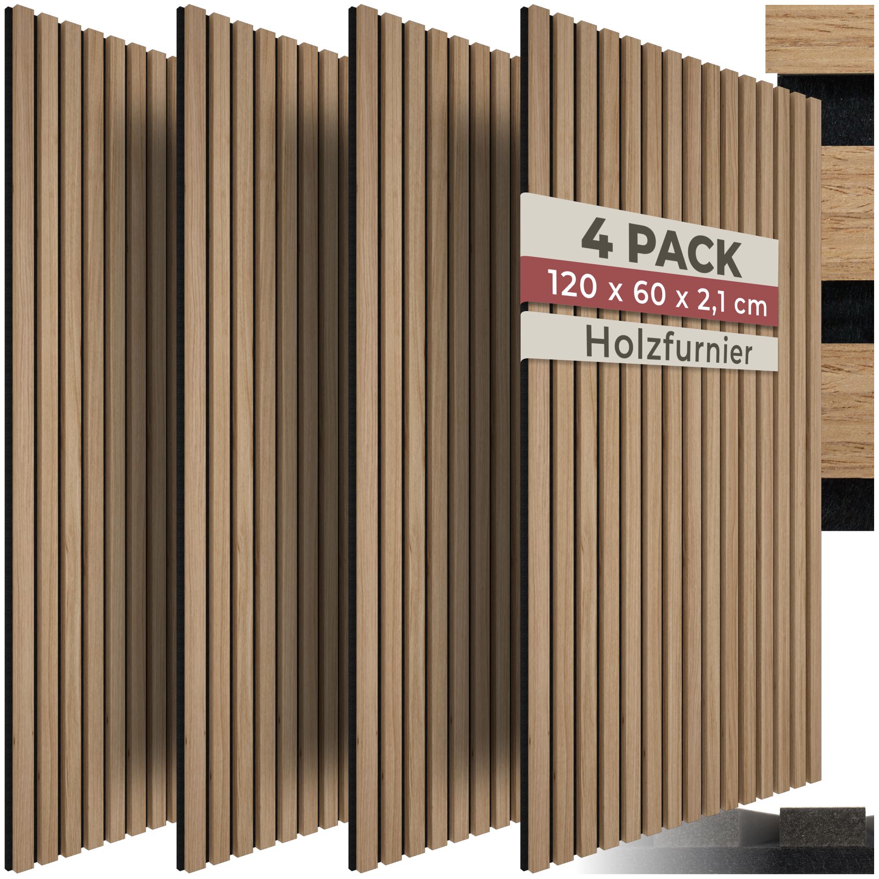 tectake&reg; Akustikpaneele, Holzoptik in Eiche, MDF und Echtholzfurnier, je 60 x 120 x 2,1 cm, Gr&ouml;&szlig;e flexibel anpassbar 