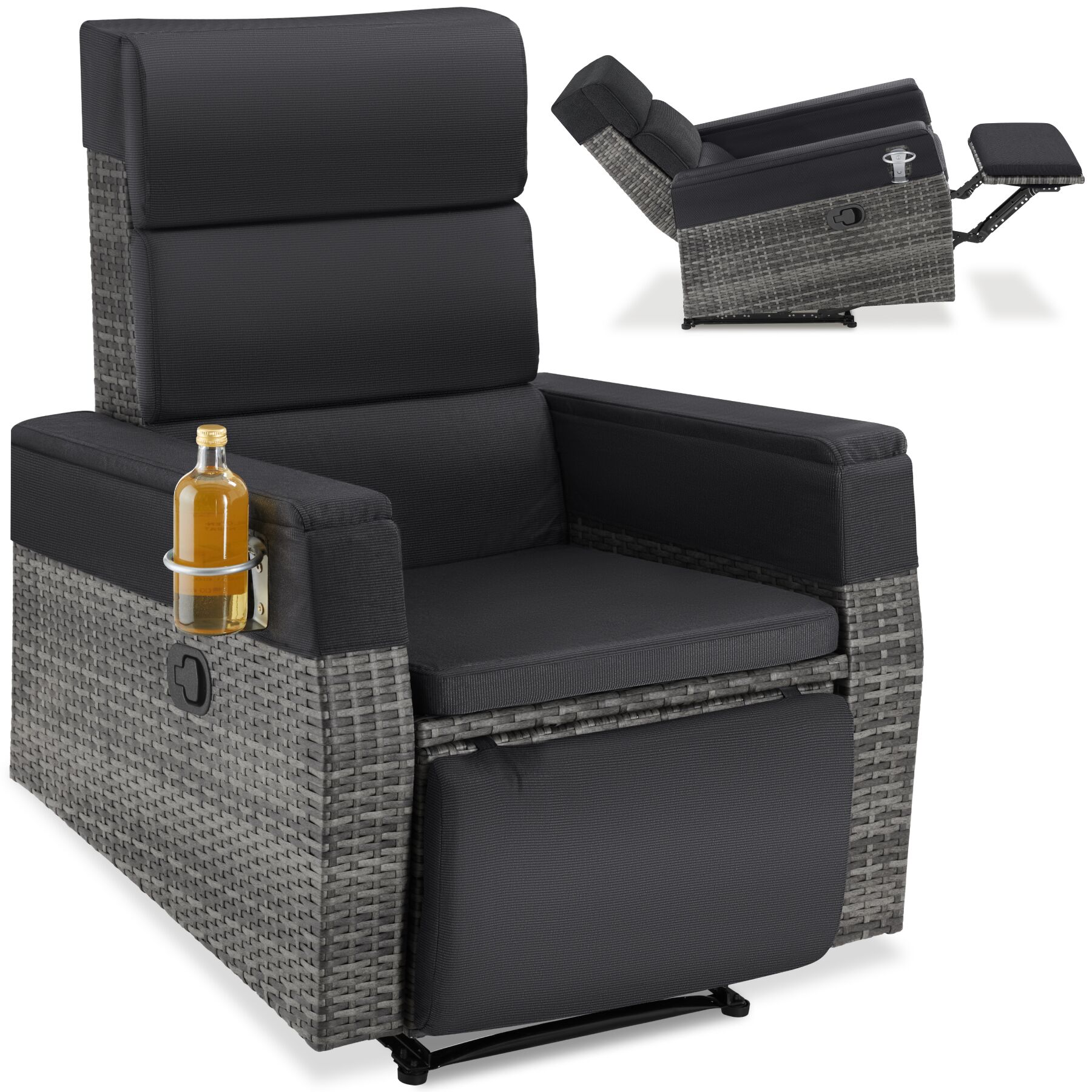 tectake&reg; Aluminium Rattansessel, verstellbare R&uuml;ckenlehne und Fu&szlig;ablage, abnehmbare Polster mit waschbaren Bez&uuml;gen, Belastbarkeit 150 kg, 80 x 80 - 157 x 80 - 97 cm 