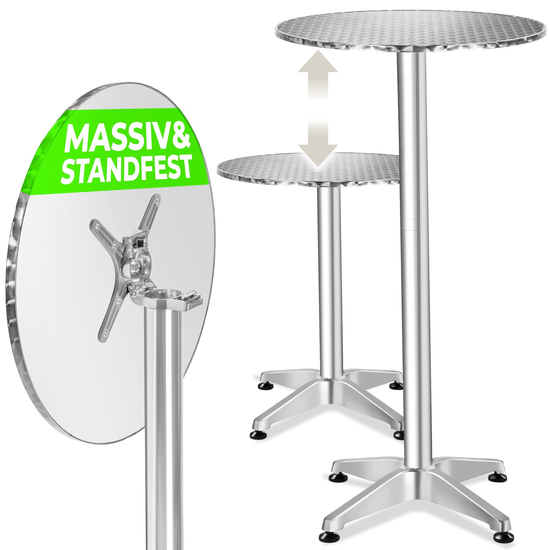 tectake&reg; Aluminium-Bistrotisch, wetterfest, klappbar, Zementsockel, Belastbarkeit 60 kg, h&ouml;henverstellbare Kunststofff&uuml;&szlig;e 