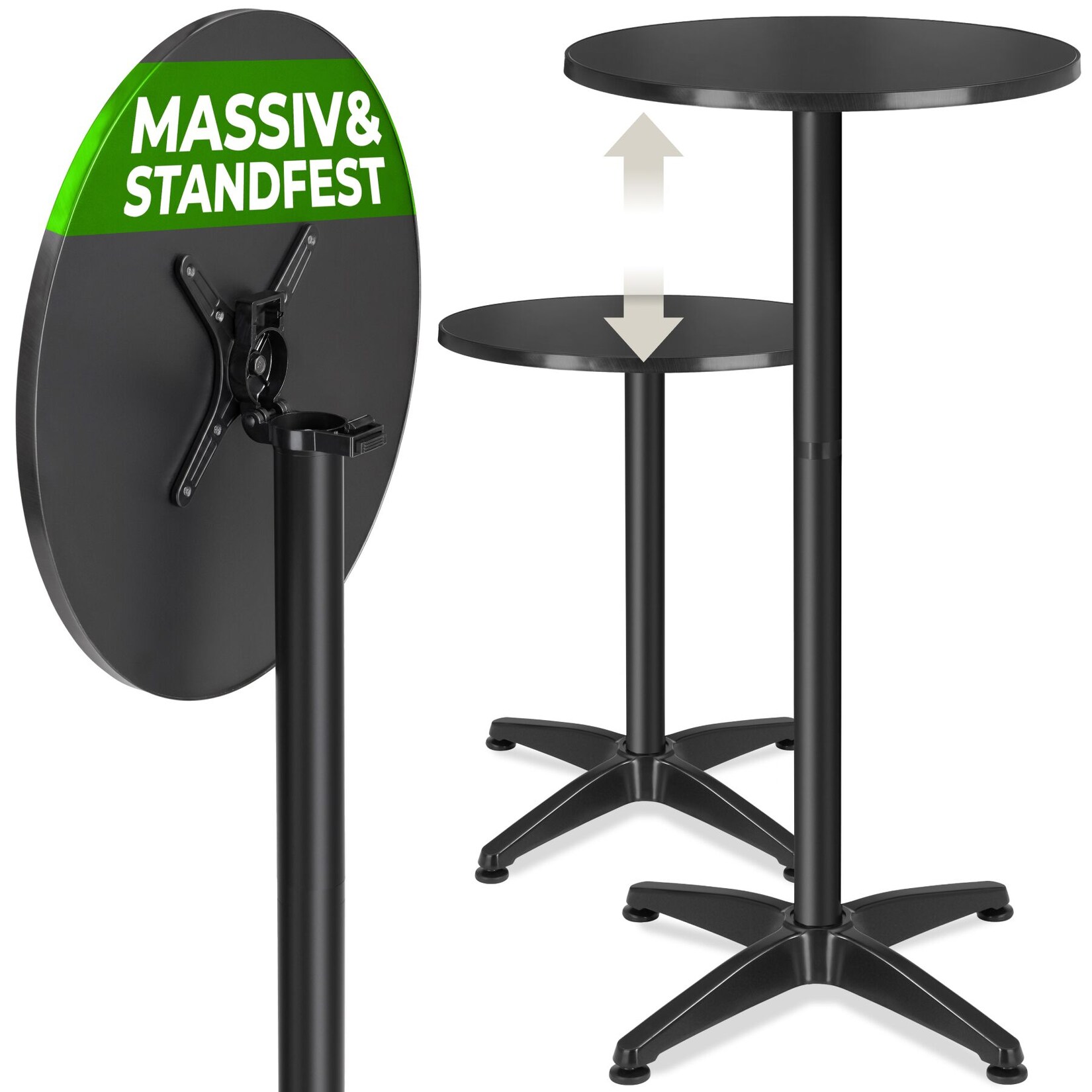 tectake® Aluminium-Bistrotisch, wetterfest, klappbar, Zementsockel, Belastbarkeit 60 kg, höhenverstellbare Kunststofffüße