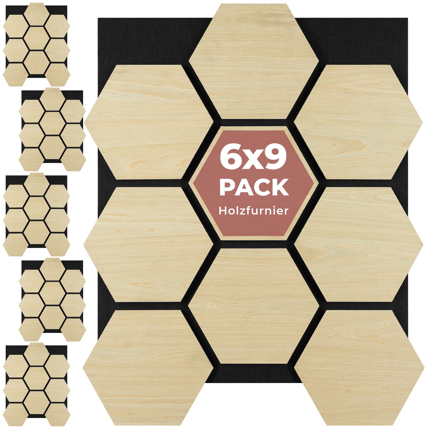 tectake® Akustikpaneele, Holzoptik in Eiche hell, MDF und Echtholzfurnier, je 76 x 62 x 1,8 cm, Größe flexibel anpassbar