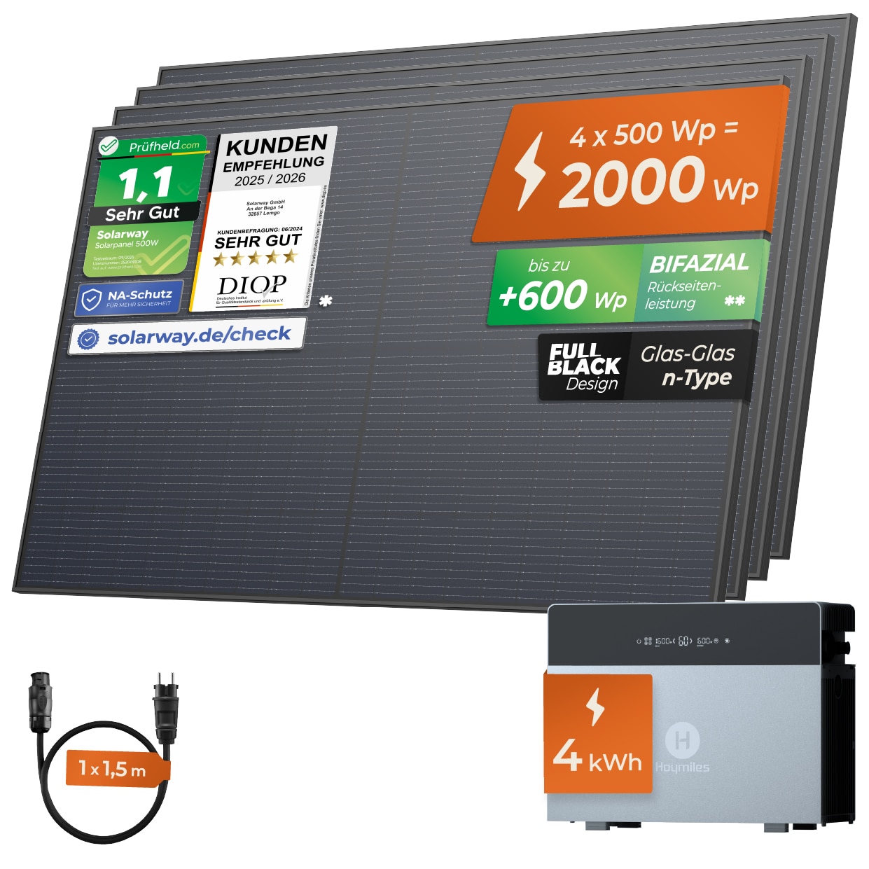 SOLARWAY Balkonkraftwerk 2000 Watt | Hoymiles HiBattery 4020 X 