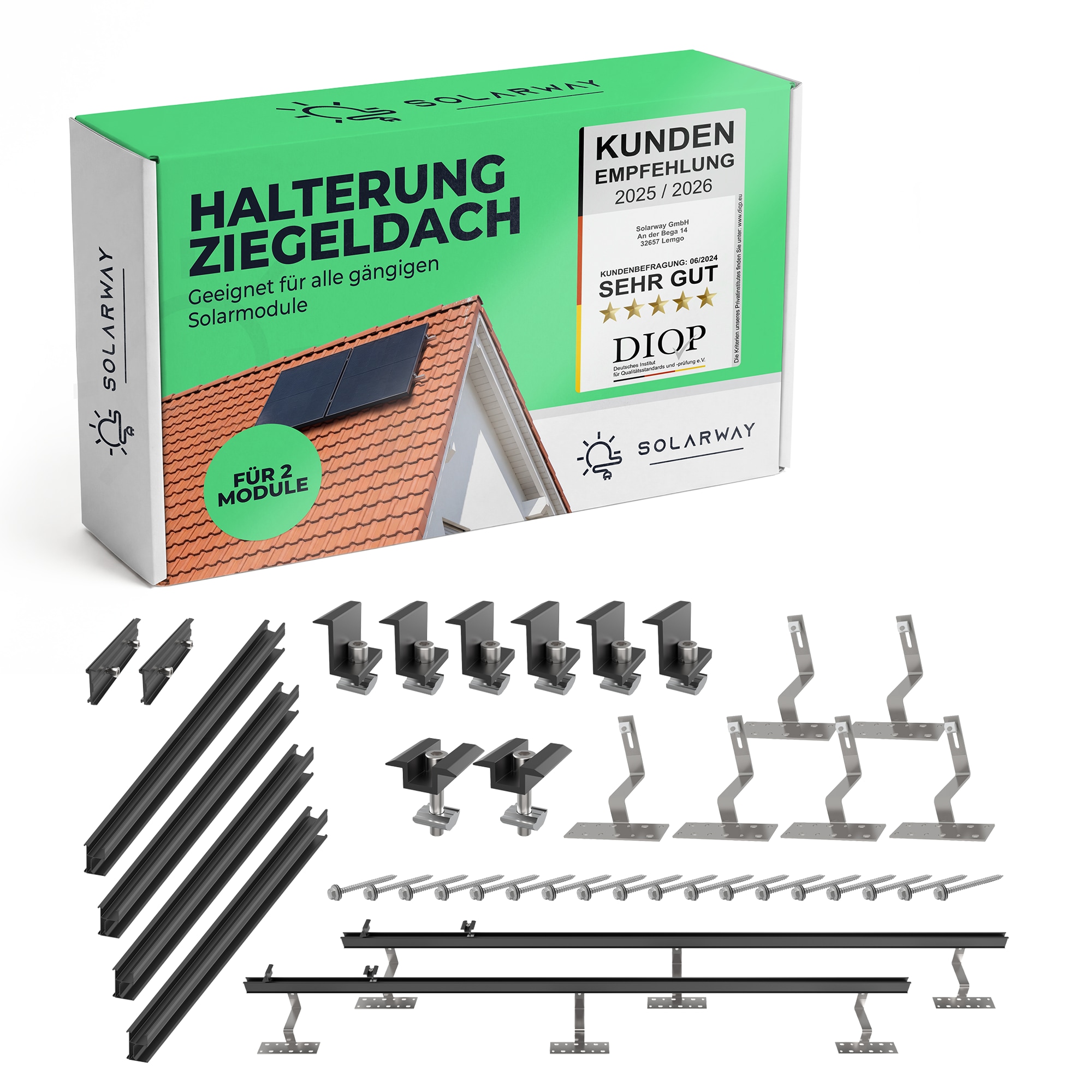 Solarway Balkonkraftwerk Halterung | Schwarz | Ziegeldach Vertikal Montageset f&uuml;r 2 Solarmodule 