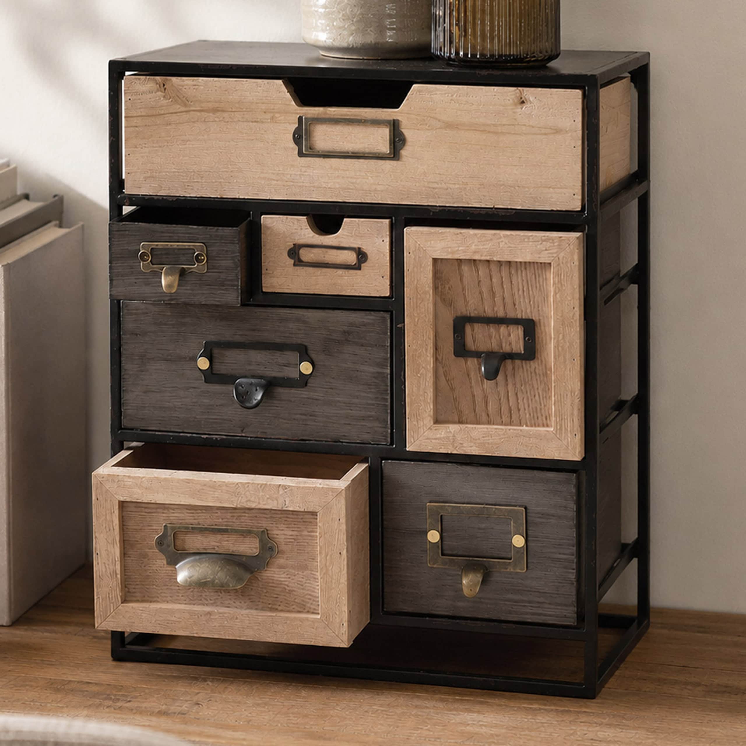 Tischkommode MCW-Q80, Schubladenkommode Kleinkommode, Metall Holz Vintage Shabby-Look, 48x36x18cm 