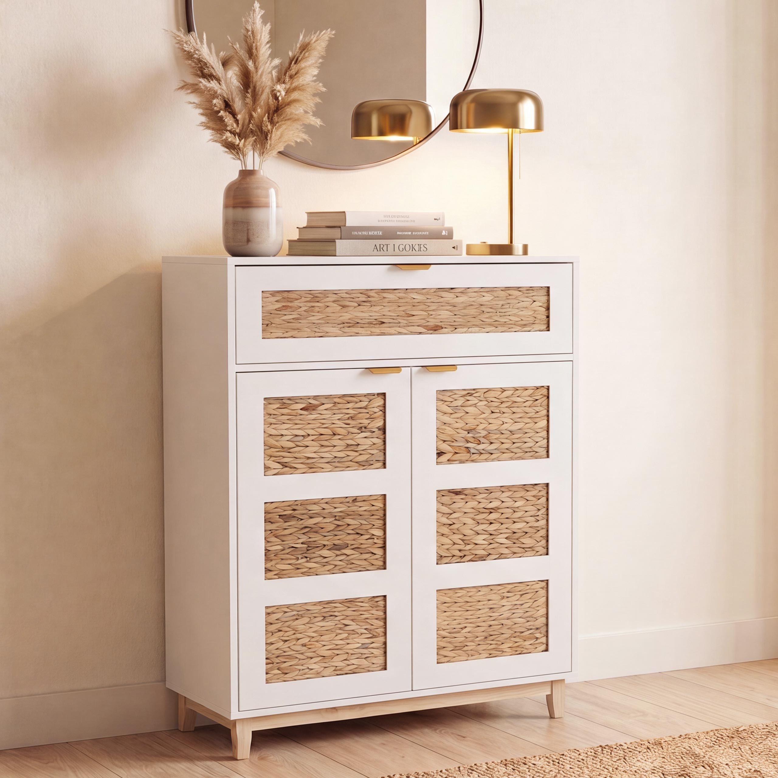 Kommode MCW-P54, Schrank Sideboard Highboard, MDF Melamin Wasserhyazinthefront 115x80x35cm ~ wei&szlig; 