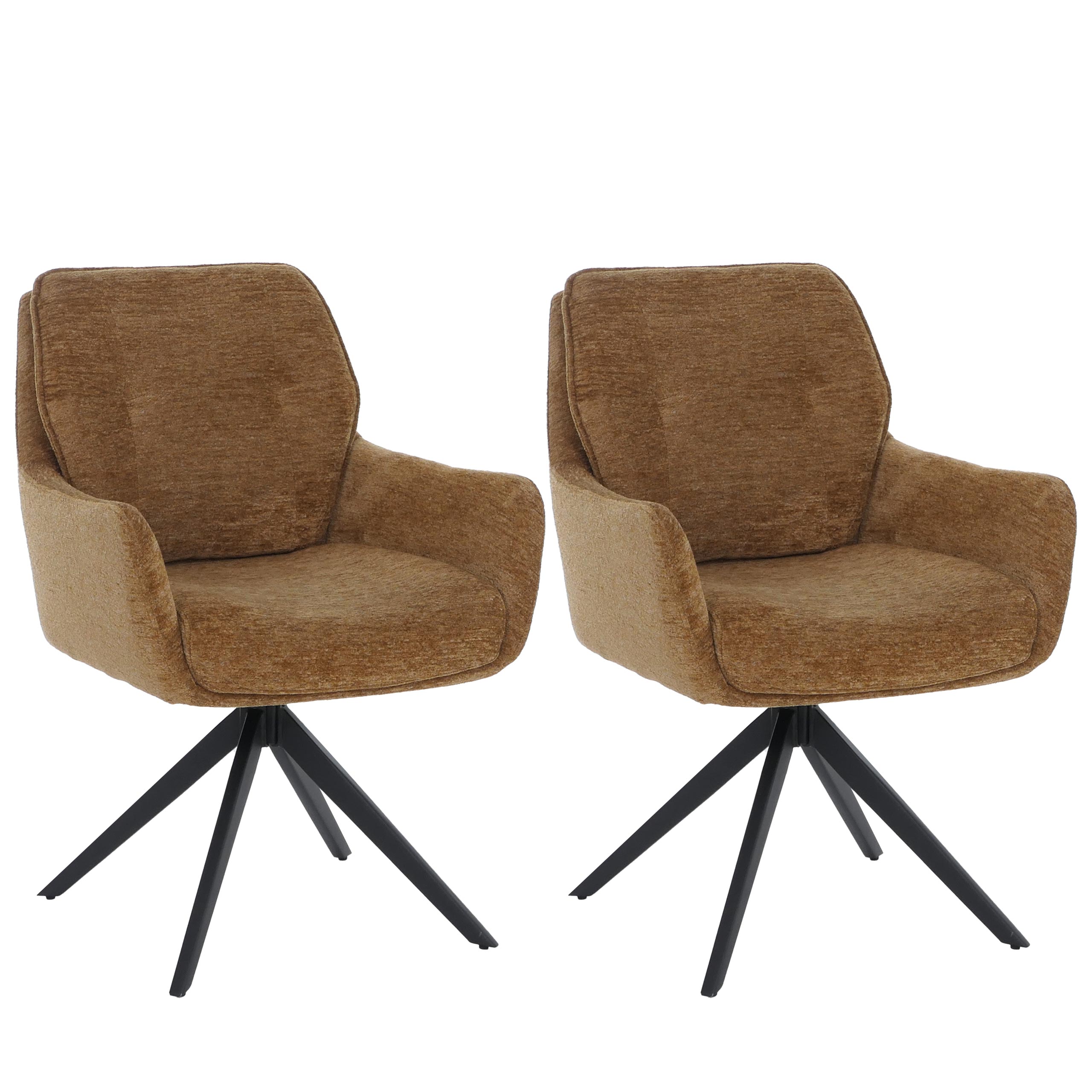 2er-Set Esszimmerstuhl MCW-Q37, K&uuml;chenstuhl drehbar Auto-Return, Stoff (680g/m&sup2;) Chenille &Ouml;ko-Tex Metall MVG ~ senfgelb 