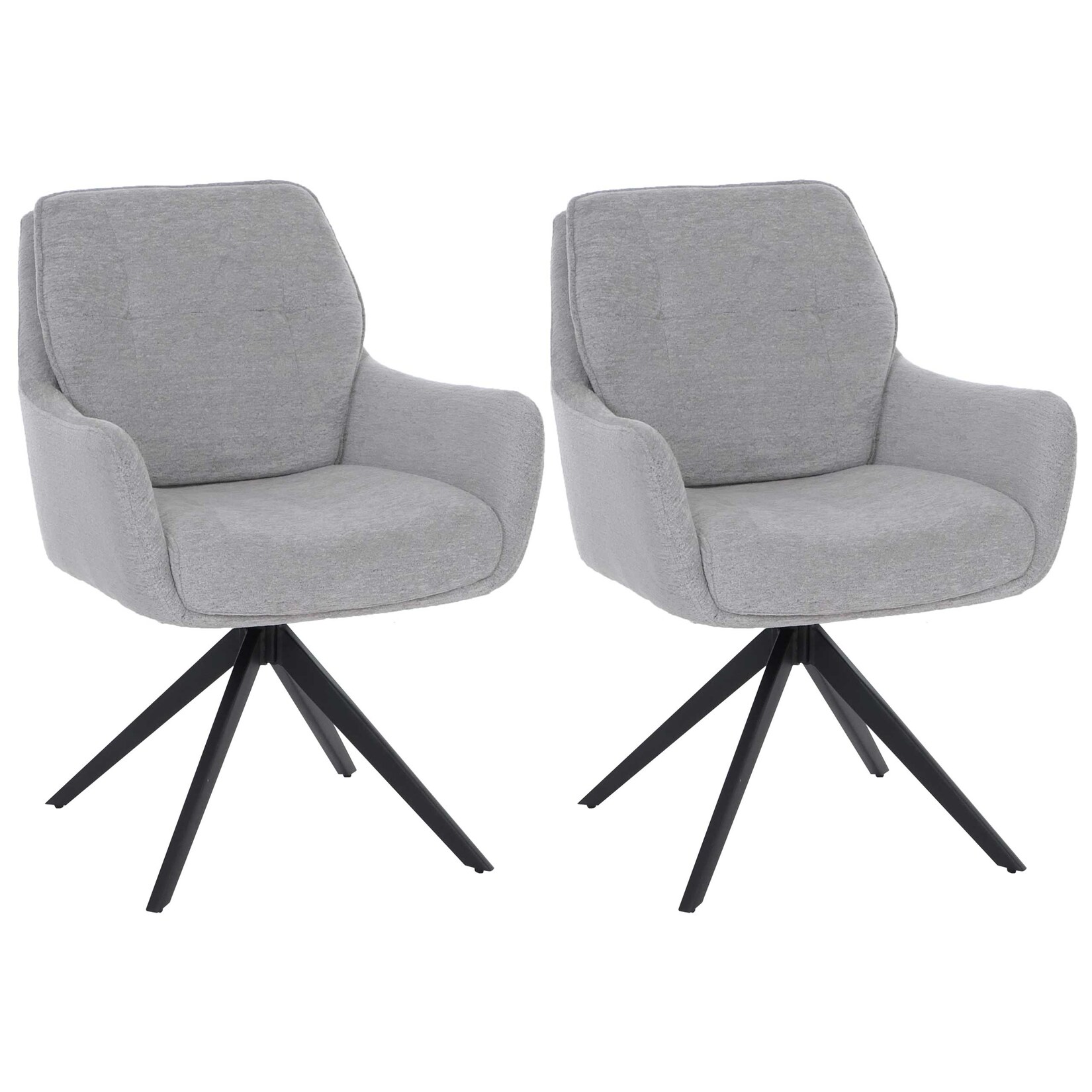 2er-Set Esszimmerstuhl MCW-Q37, Küchenstuhl drehbar Auto-Return, Stoff (680g/m²) Chenille Metall MVG ~ hellgrau