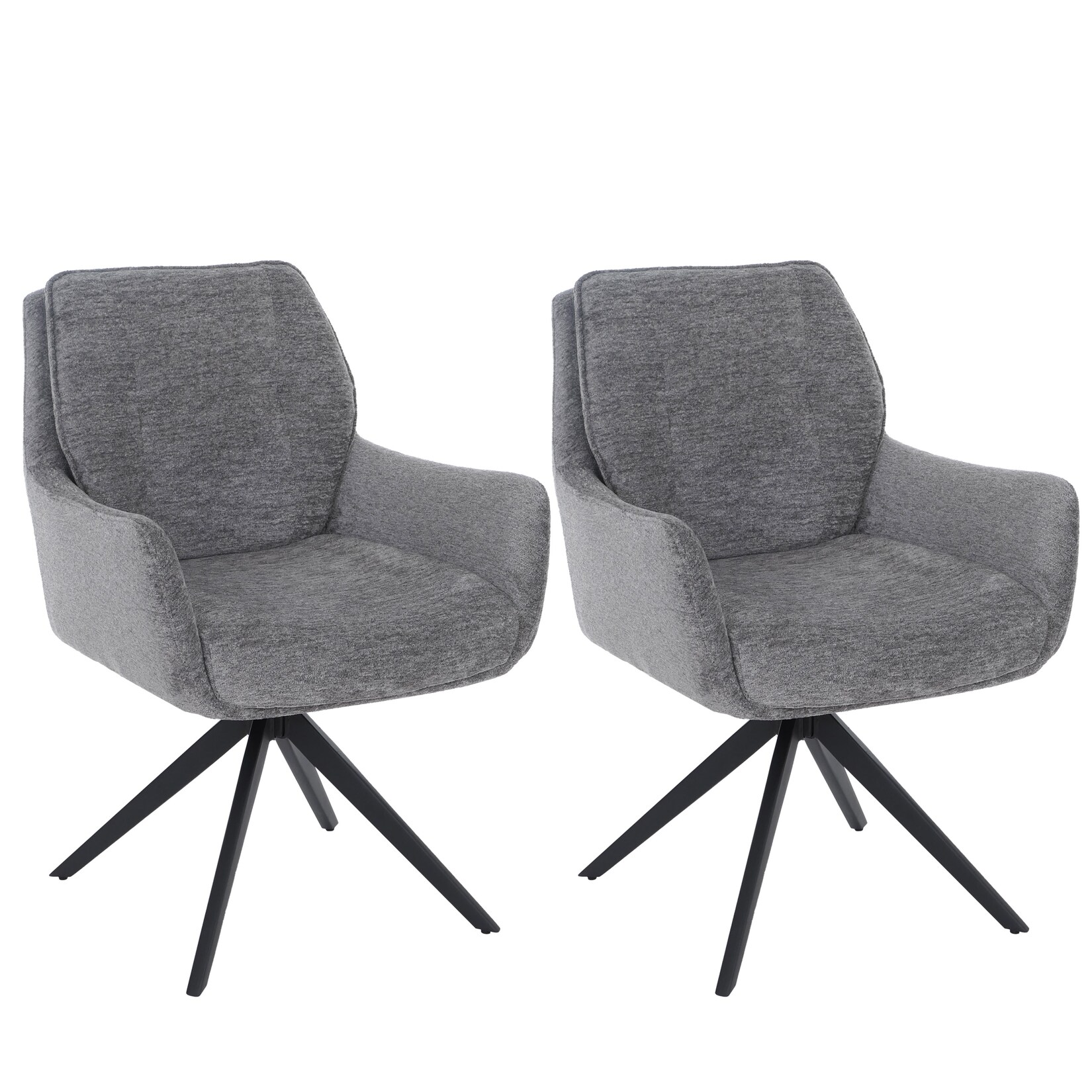 2er-Set Esszimmerstuhl MCW-Q37, Küchenstuhl drehbar Auto-Return, Stoff (680g/m²) Chenille Metall MVG ~ grau