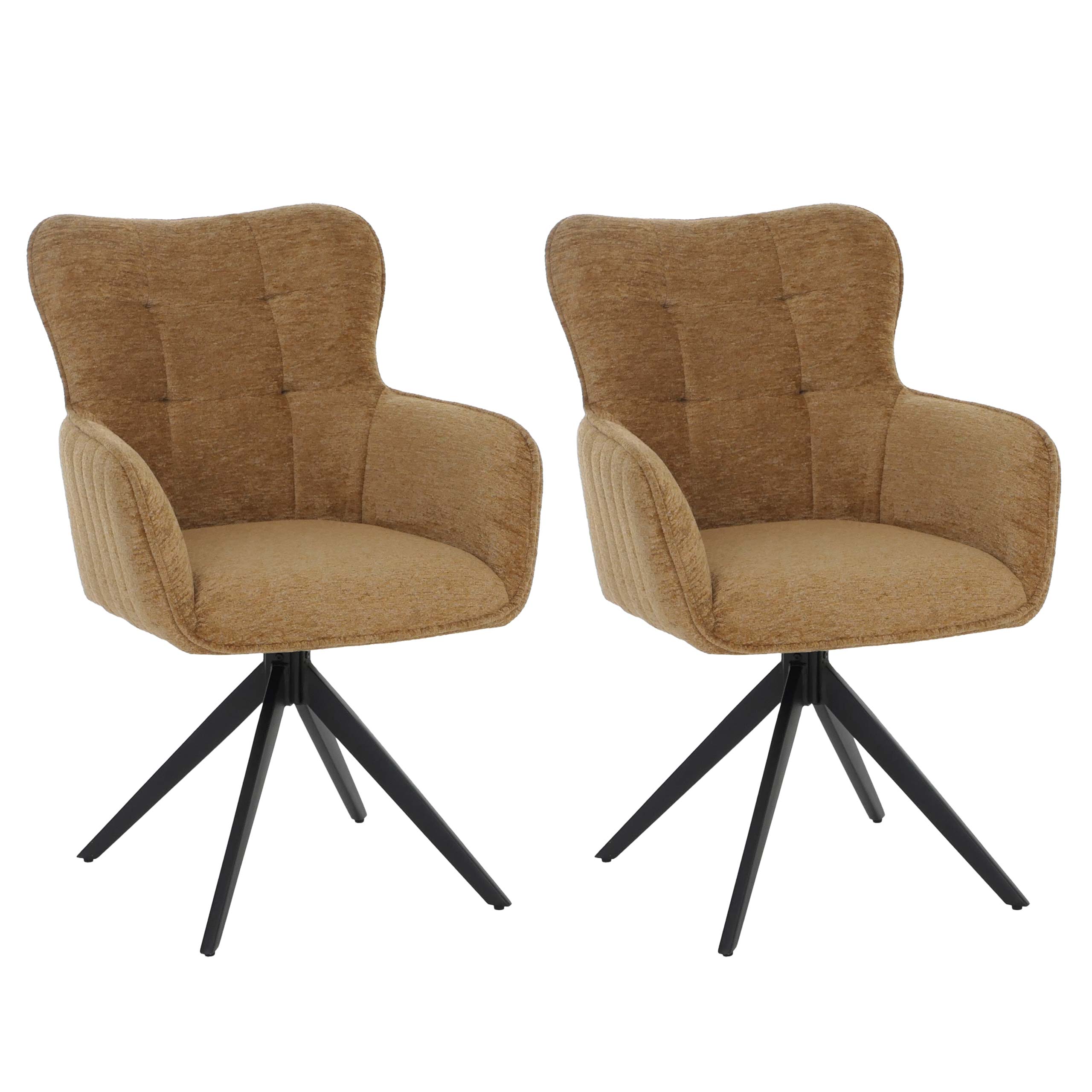 2er-Set Esszimmerstuhl MCW-Q35, Stuhl Armlehne drehbar Auto-Return, Stoff Chenille (680g/m&sup2;) Metall ~ senfgelb 