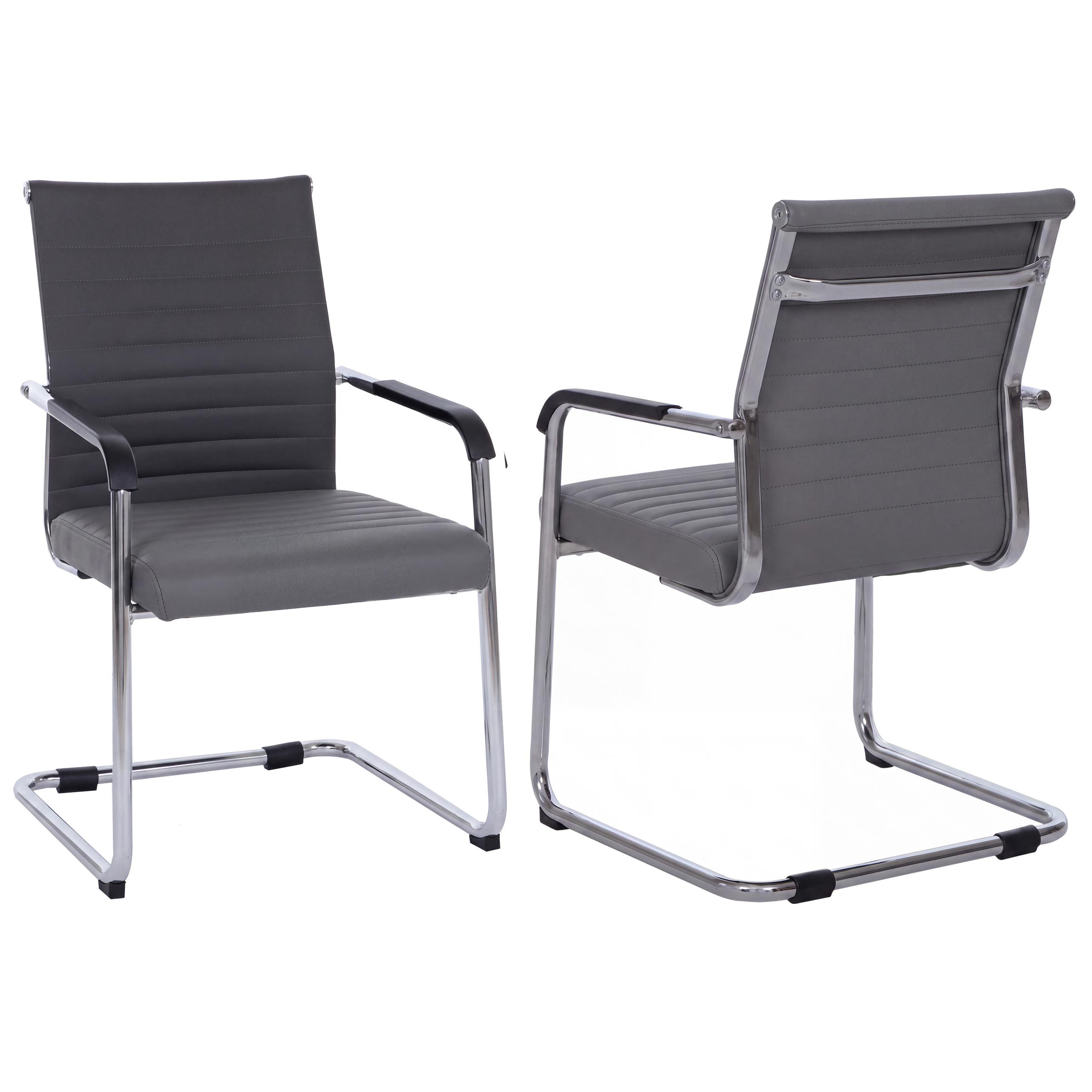 2er-Set Besucherstuhl MCW-Q85, Konferenzstuhl Freischwinger, Metall Kunstleder 280 g/m&sup2; ~ grau 